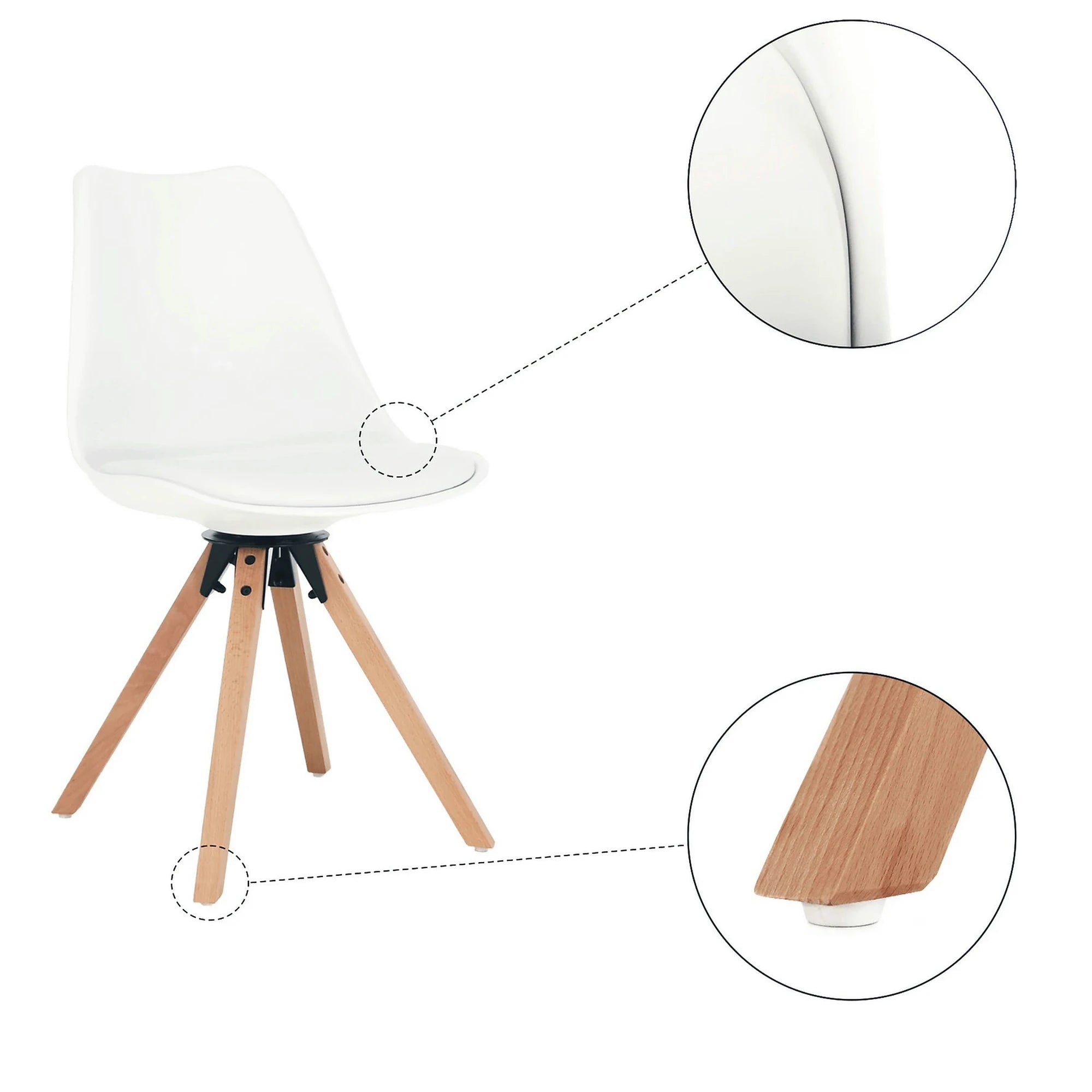 Scaun ETOSA, alb/fag, piele ecologica/plastic/lemn, 48x58x83 cm