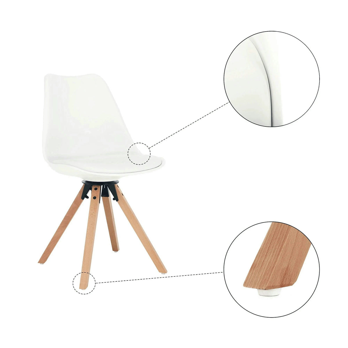 Scaun ETOSA, alb/fag, piele ecologica/plastic/lemn, 48x58x83 cm