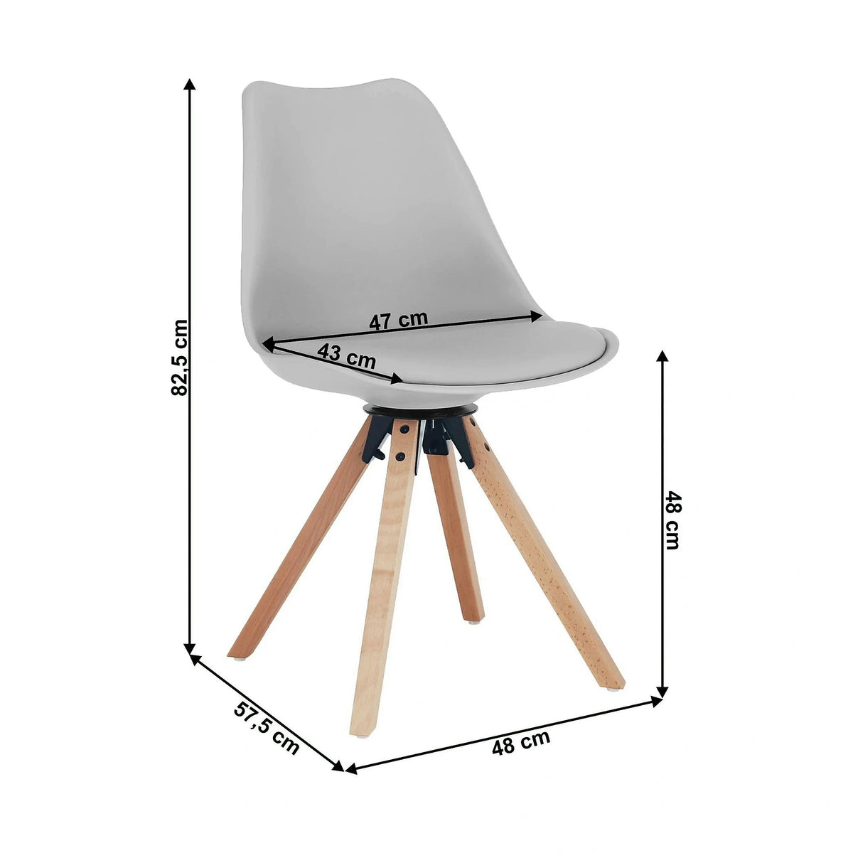 Scaun ETOSA, gri deschis/fag, piele ecologica/plastic/lemn, 48x58x83 cm