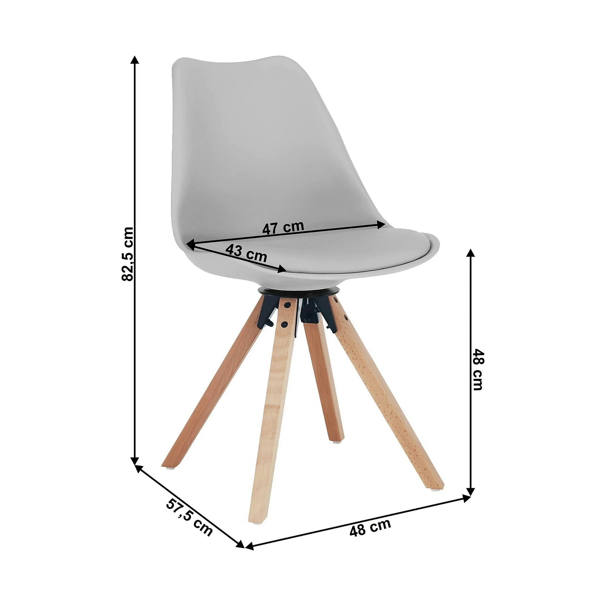 Scaun ETOSA, gri deschis/fag, piele ecologica/plastic/lemn, 48x58x83 cm