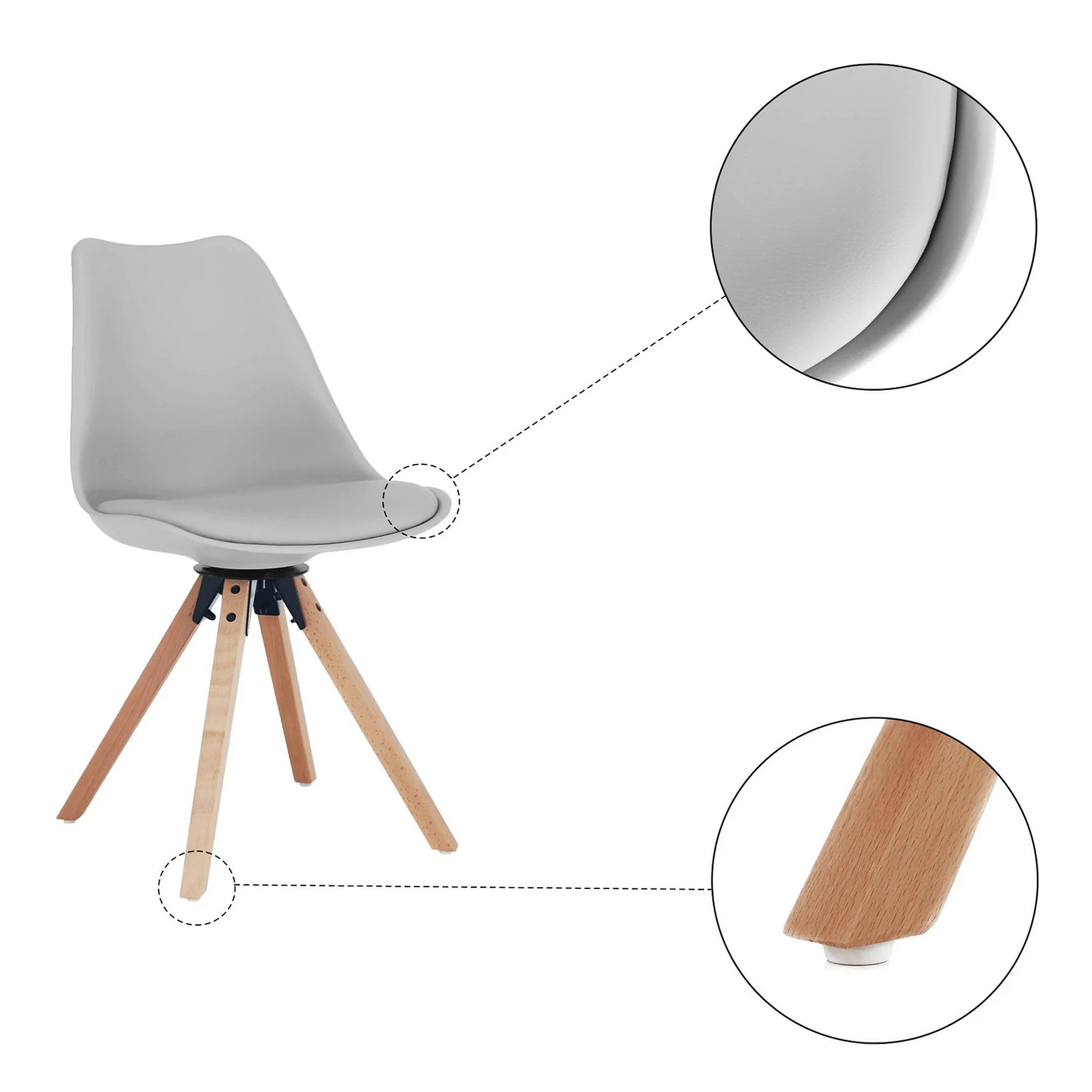 Scaun ETOSA, gri deschis/fag, piele ecologica/plastic/lemn, 48x58x83 cm