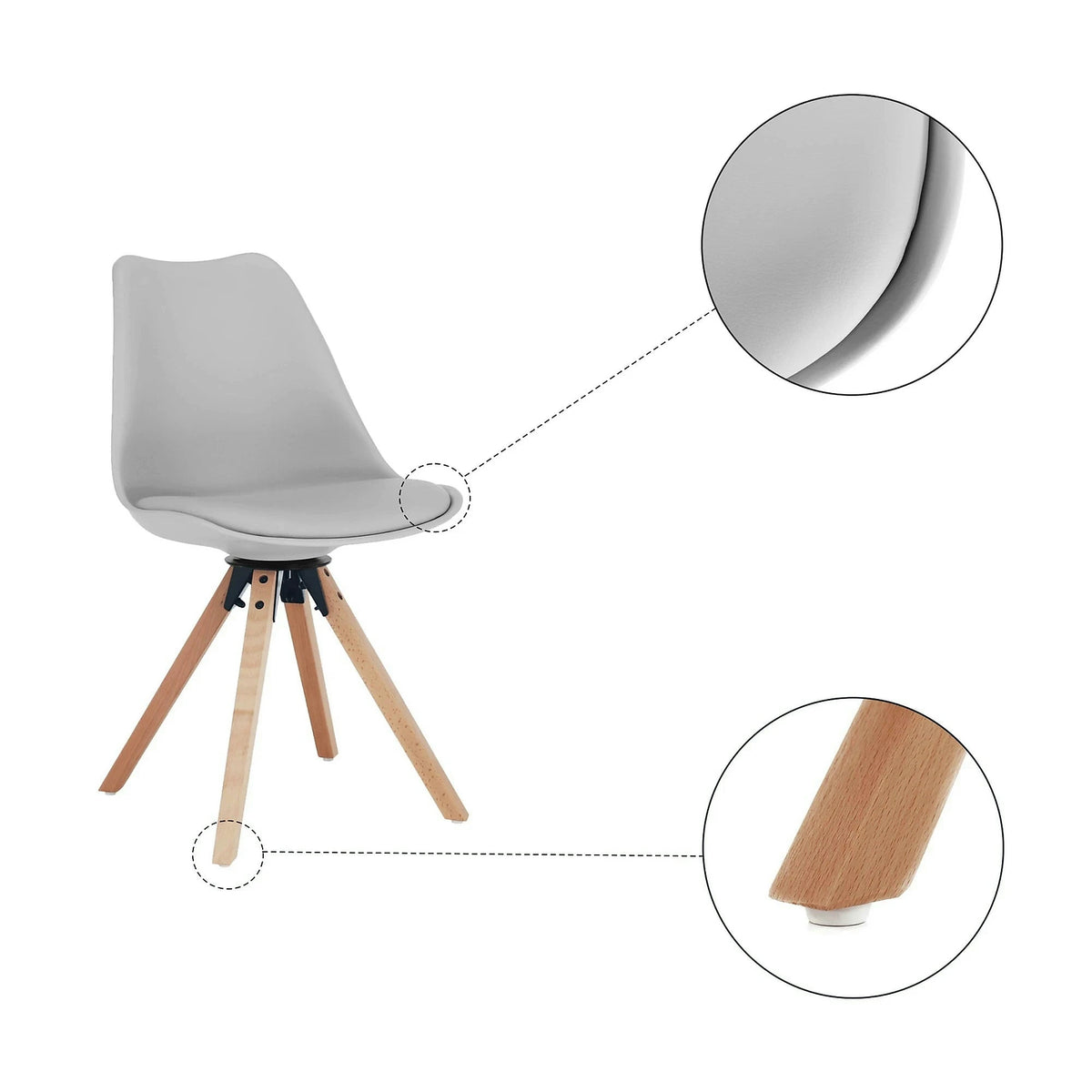 Scaun ETOSA, gri deschis/fag, piele ecologica/plastic/lemn, 48x58x83 cm