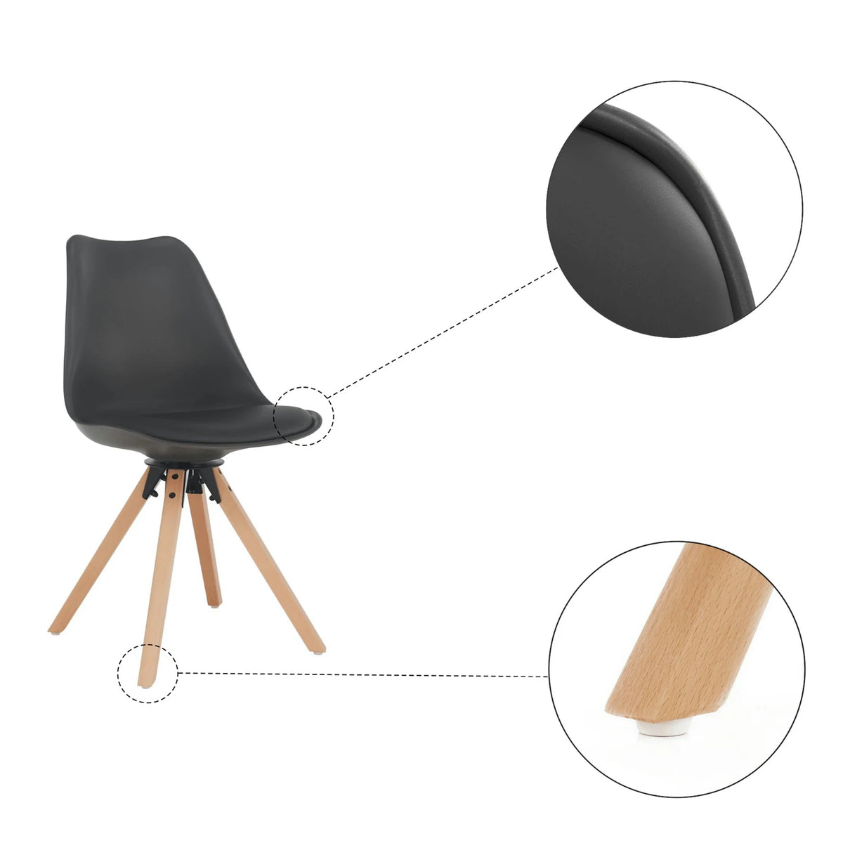 Scaun ETOSA, gri inchis/fag, piele ecologica/plastic/lemn, 48x58x83 cm