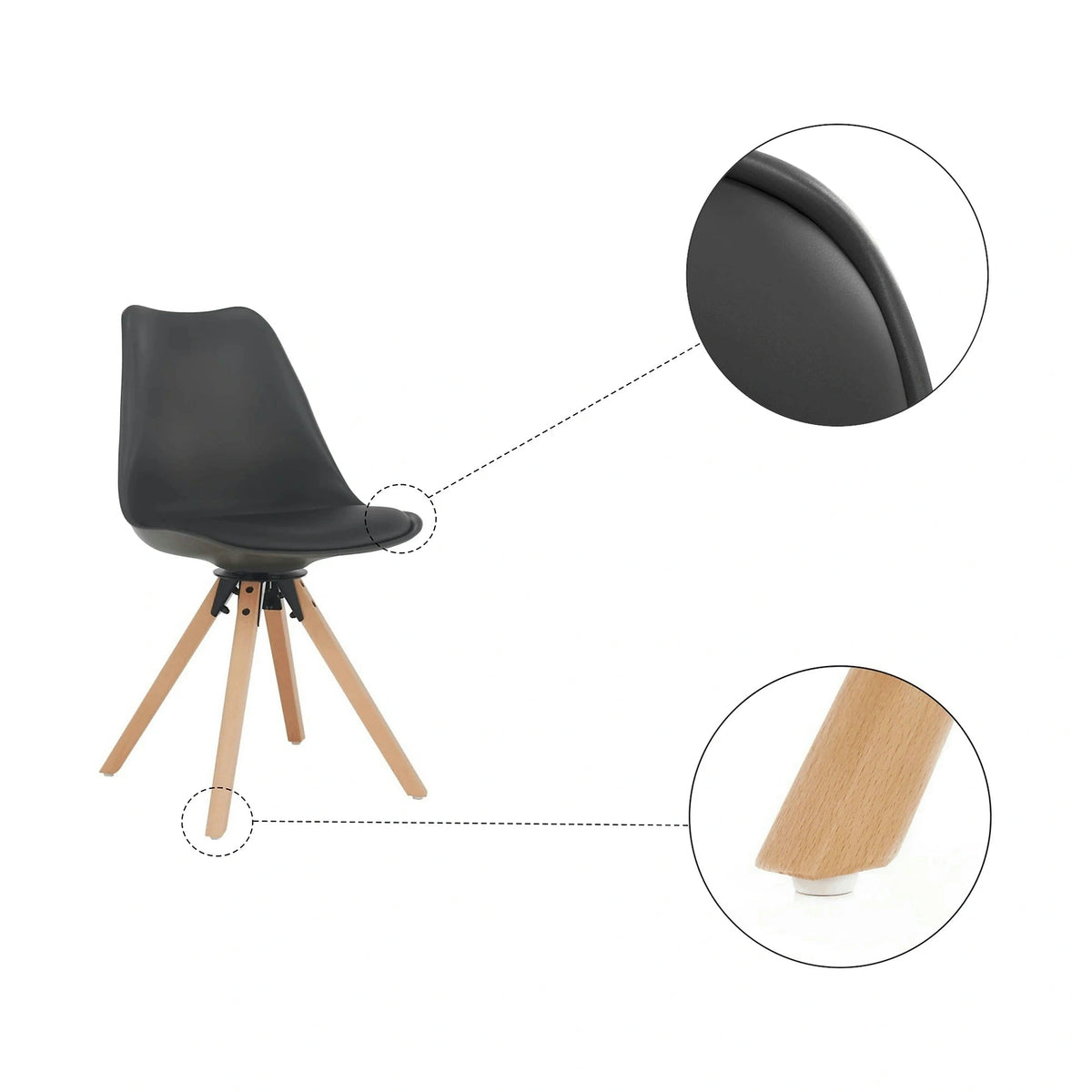 Scaun ETOSA, gri inchis/fag, piele ecologica/plastic/lemn, 48x58x83 cm