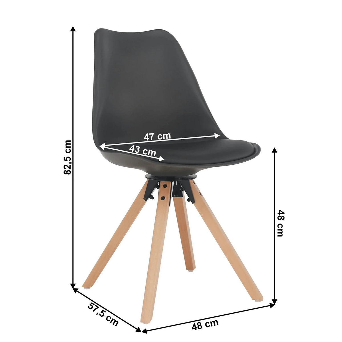 Scaun ETOSA, gri inchis/fag, piele ecologica/plastic/lemn, 48x58x83 cm