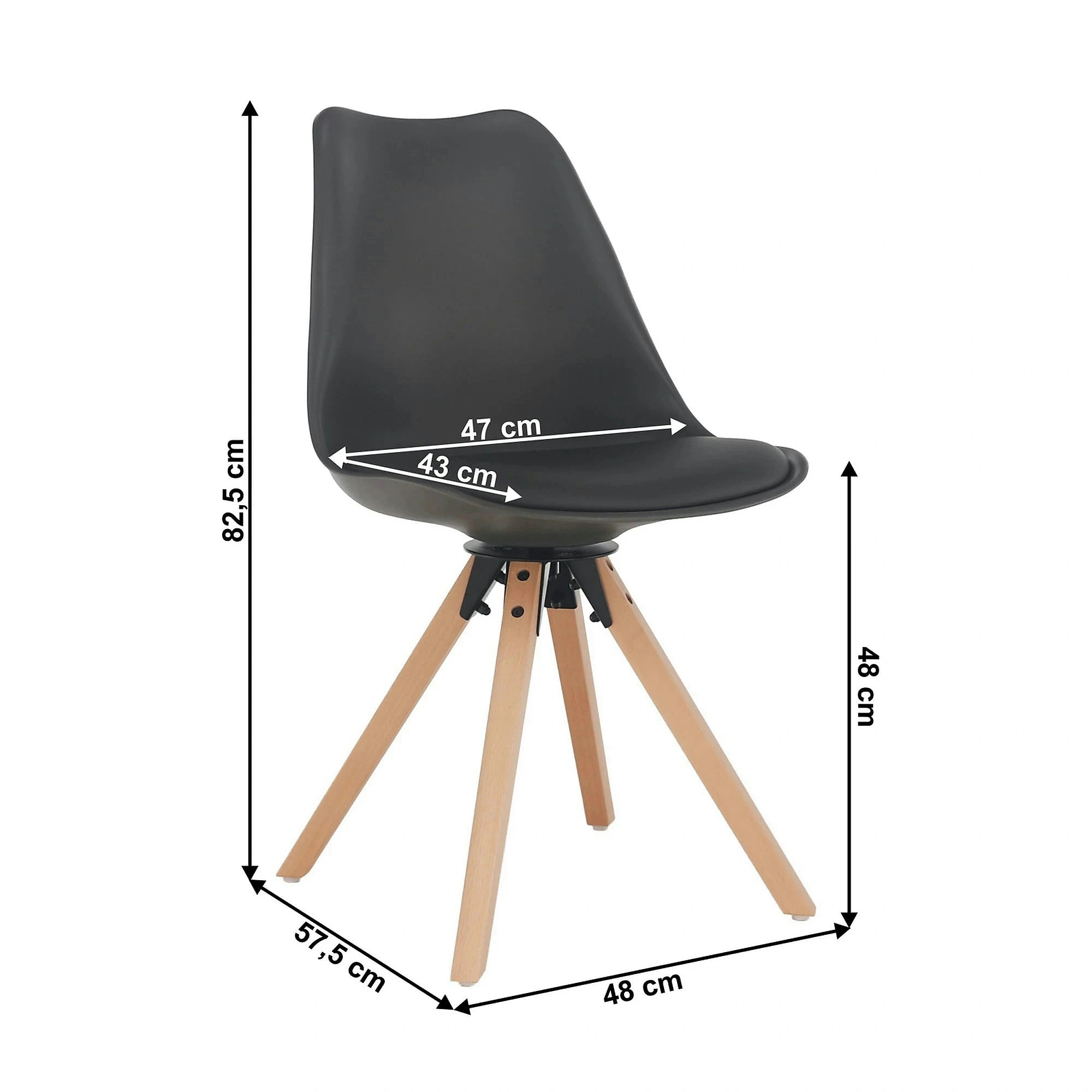 Scaun ETOSA, gri inchis/fag, piele ecologica/plastic/lemn, 48x58x83 cm