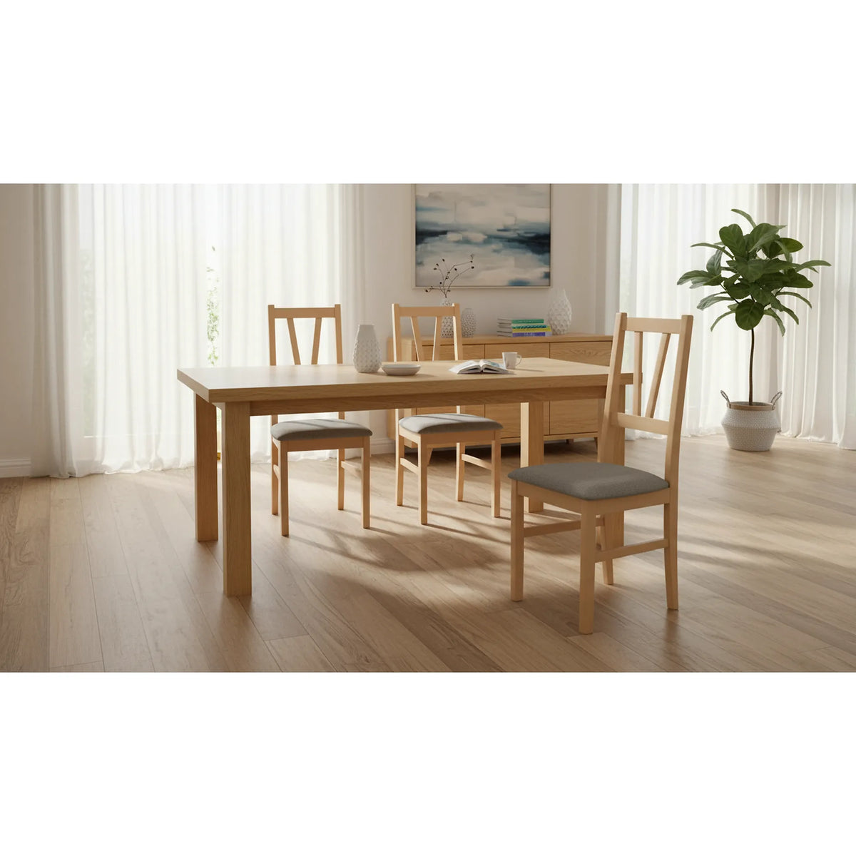 Scaun FILO, stejar auriu/gri, stofa clasica/lemn, 43x50x94 cm