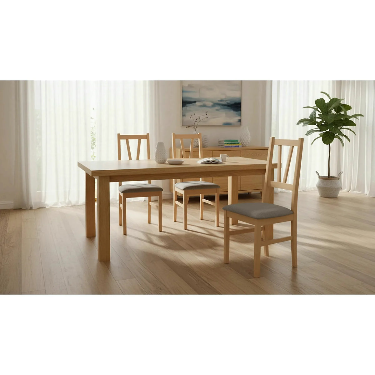 Scaun FILO, stejar auriu/gri, stofa clasica/lemn, 43x50x94 cm