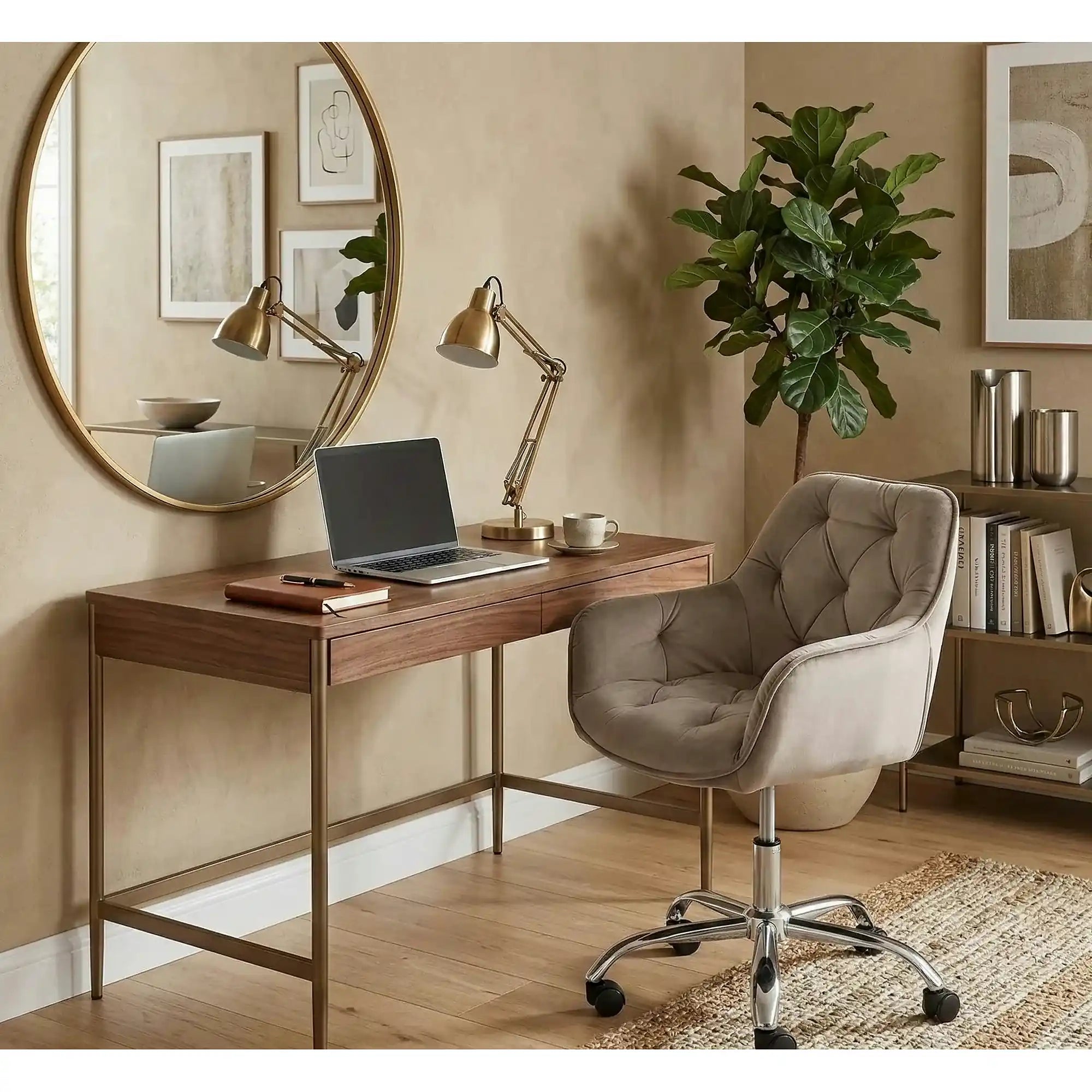Scaun fotoliu birou Q-190, bej inchis - Bluvel 40/crom, stofa catifelata/metal, 60x44x80/91 cm