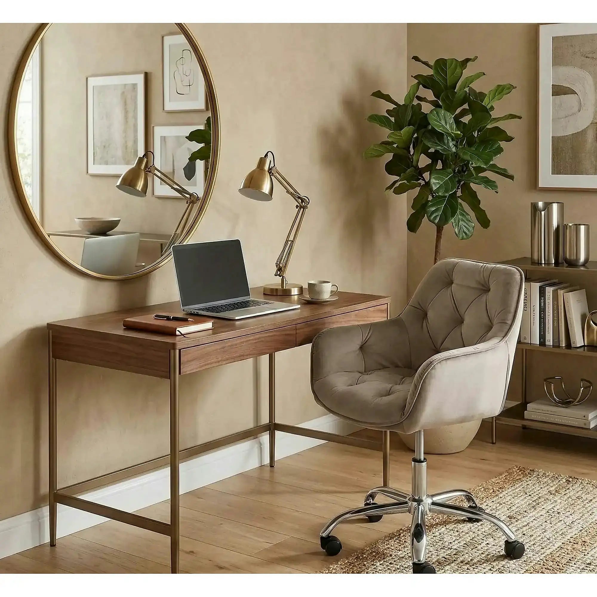 Scaun fotoliu birou Q-190, bej inchis - Bluvel 40/crom, stofa catifelata/metal, 60x44x80/91 cm