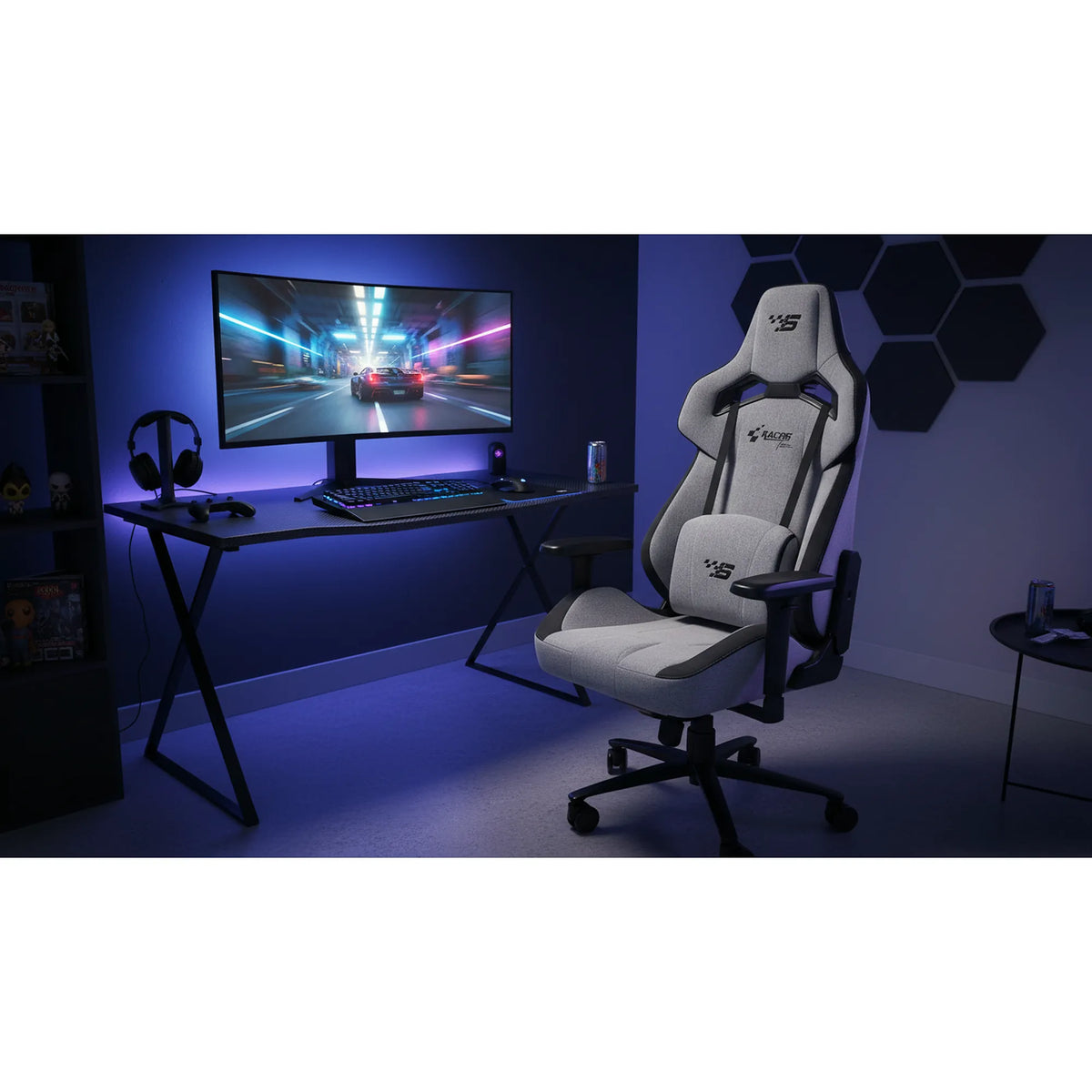 Scaun gaming ALISTER, gri/negru, stofa clasica/metal, 80x75x129/134 cm