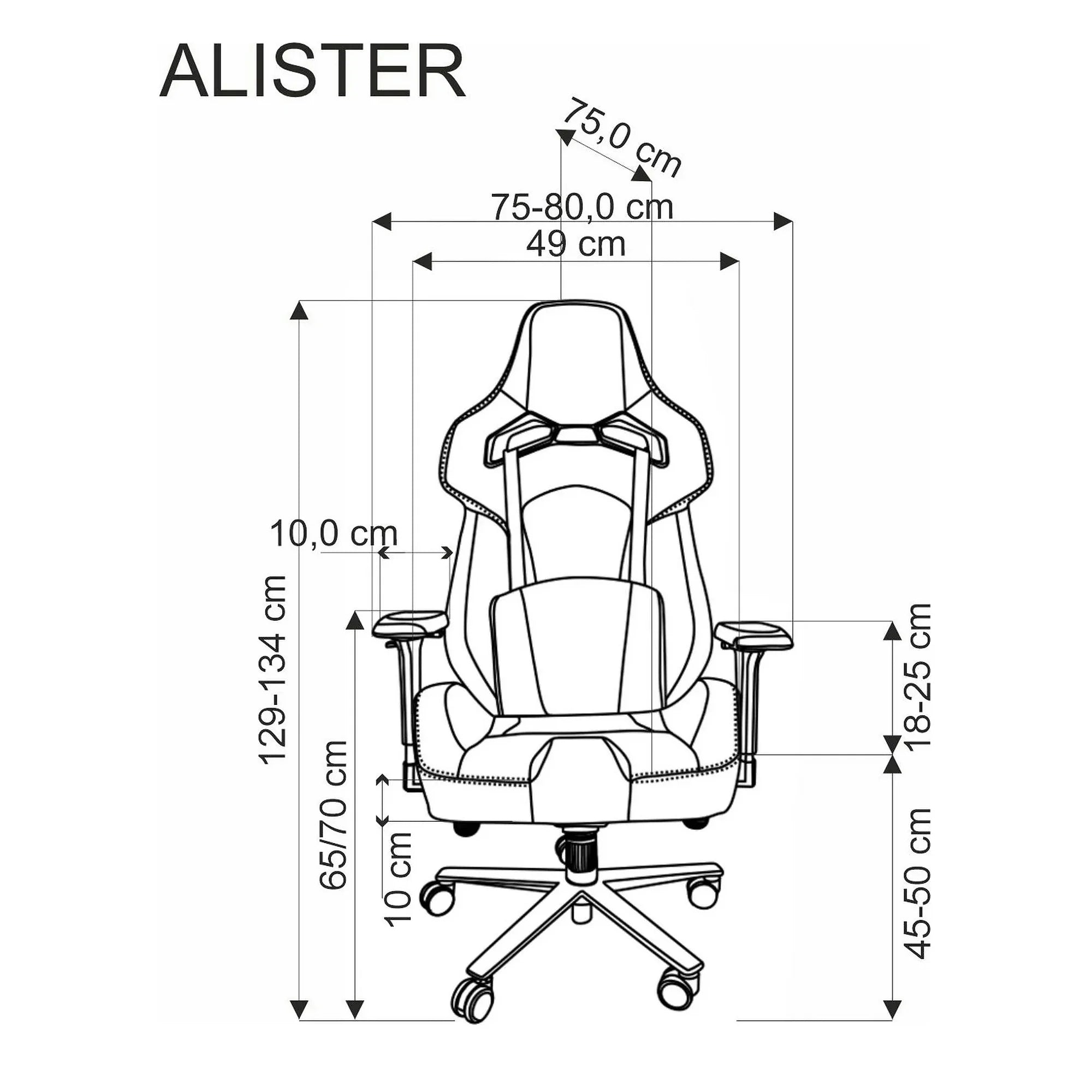 Scaun gaming ALISTER, gri/negru, stofa clasica/metal, 80x75x129/134 cm
