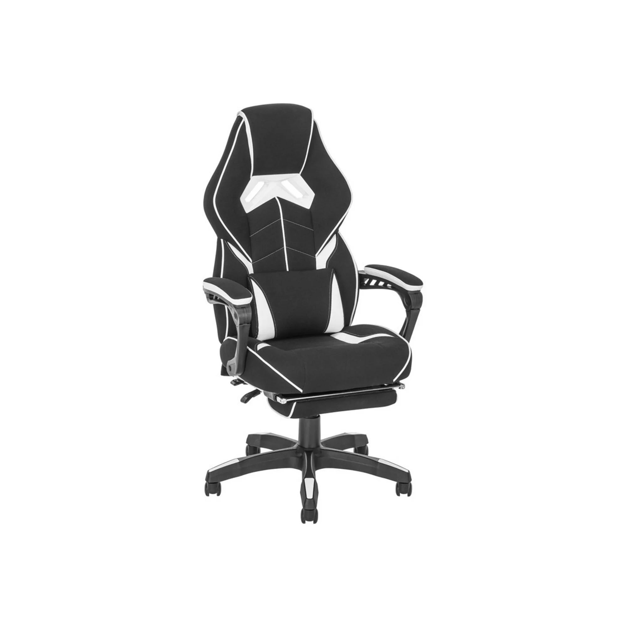 Scaun gaming BRUNO, negru/alb, stofa clasica/metal, 65x67x114 cm