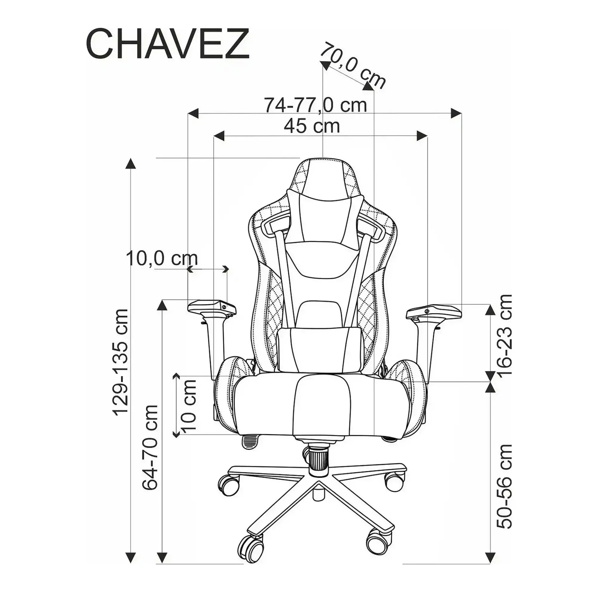 Scaun gaming CHAVEZ, negru, piele ecologica, 77x70x129/135 cm
