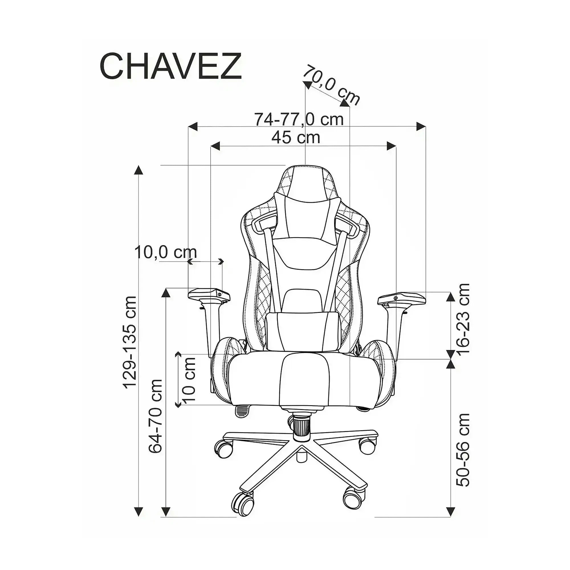 Scaun gaming CHAVEZ, negru, piele ecologica, 77x70x129/135 cm
