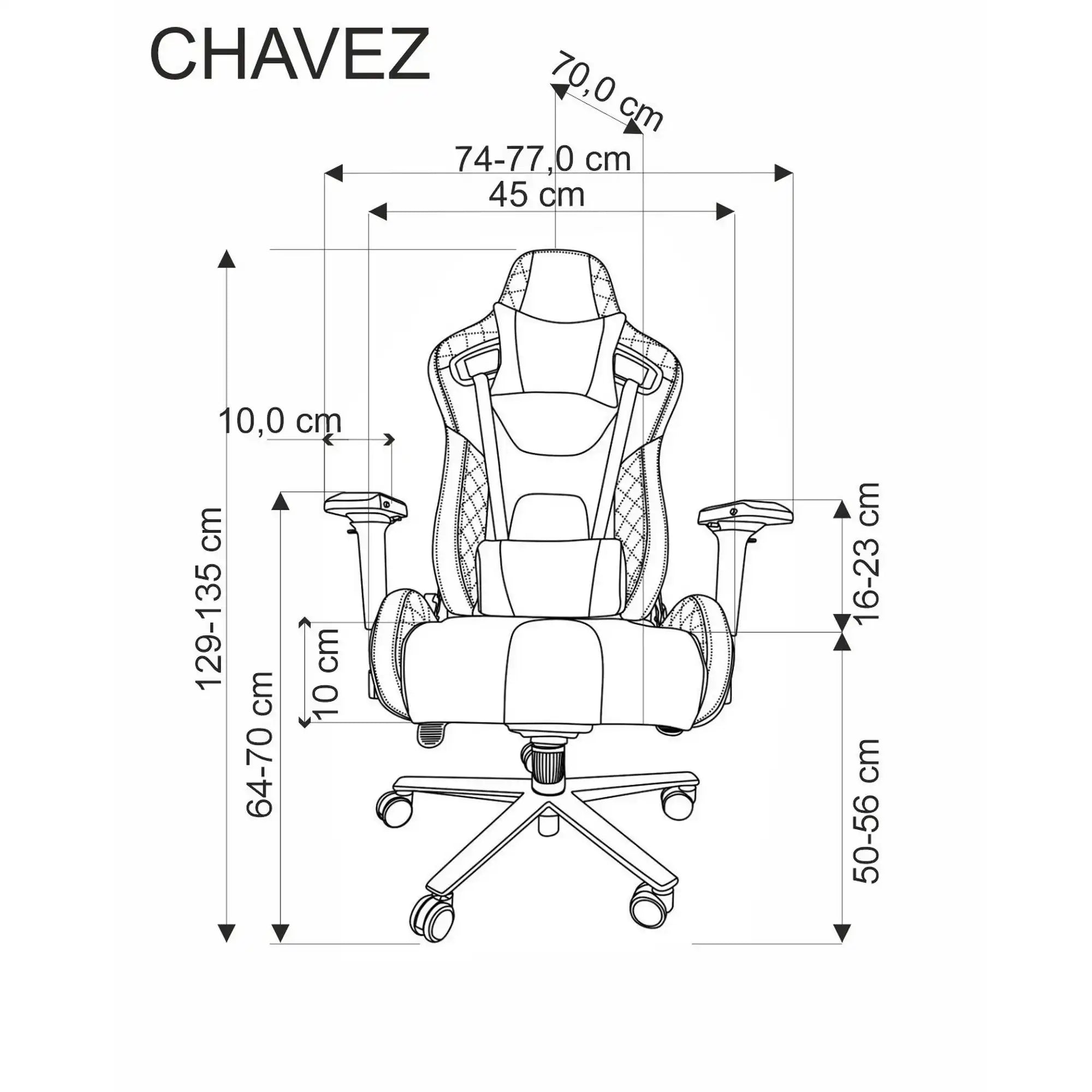 Scaun gaming CHAVEZ, negru, piele ecologica, 77x70x129/135 cm