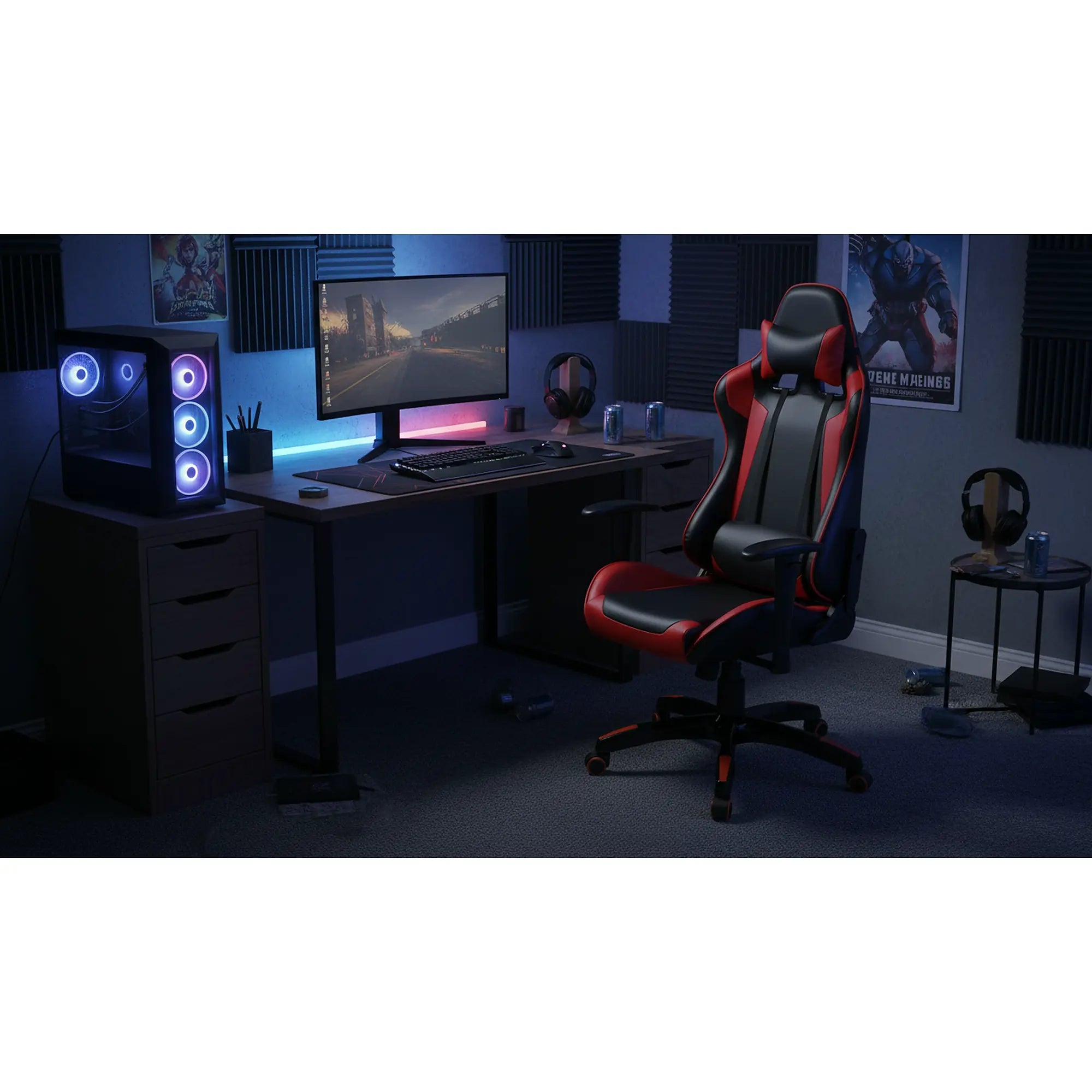 Scaun gaming DEFENDER, rosu/negru, piele ecologica, 68x69x126/134 cm