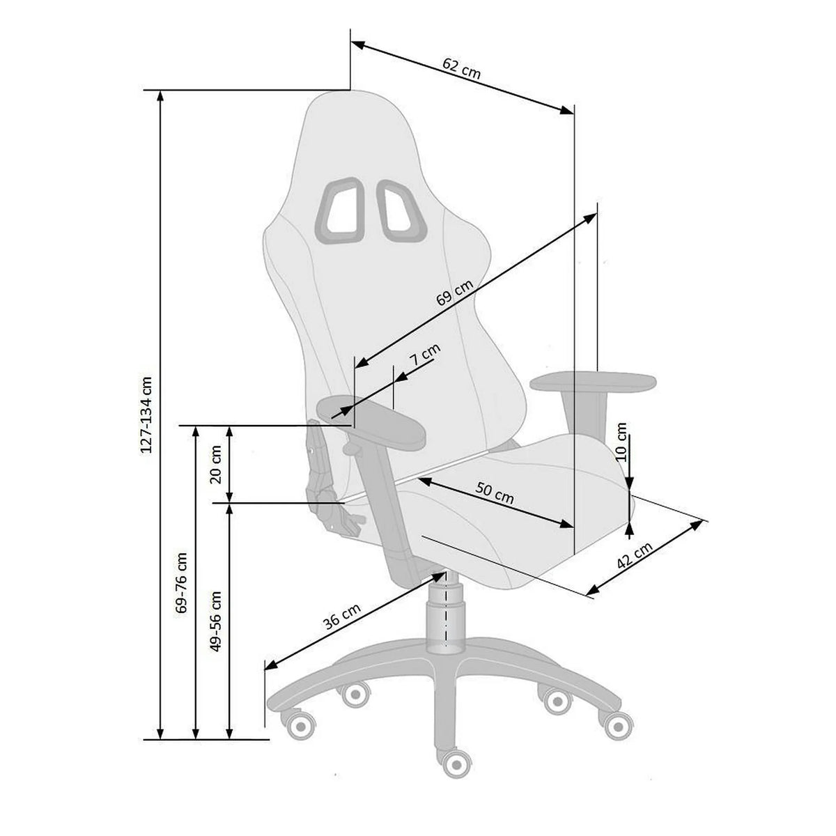 Scaun gaming DRAKE, negru/gri, stofa, 69x62x127/134 cm