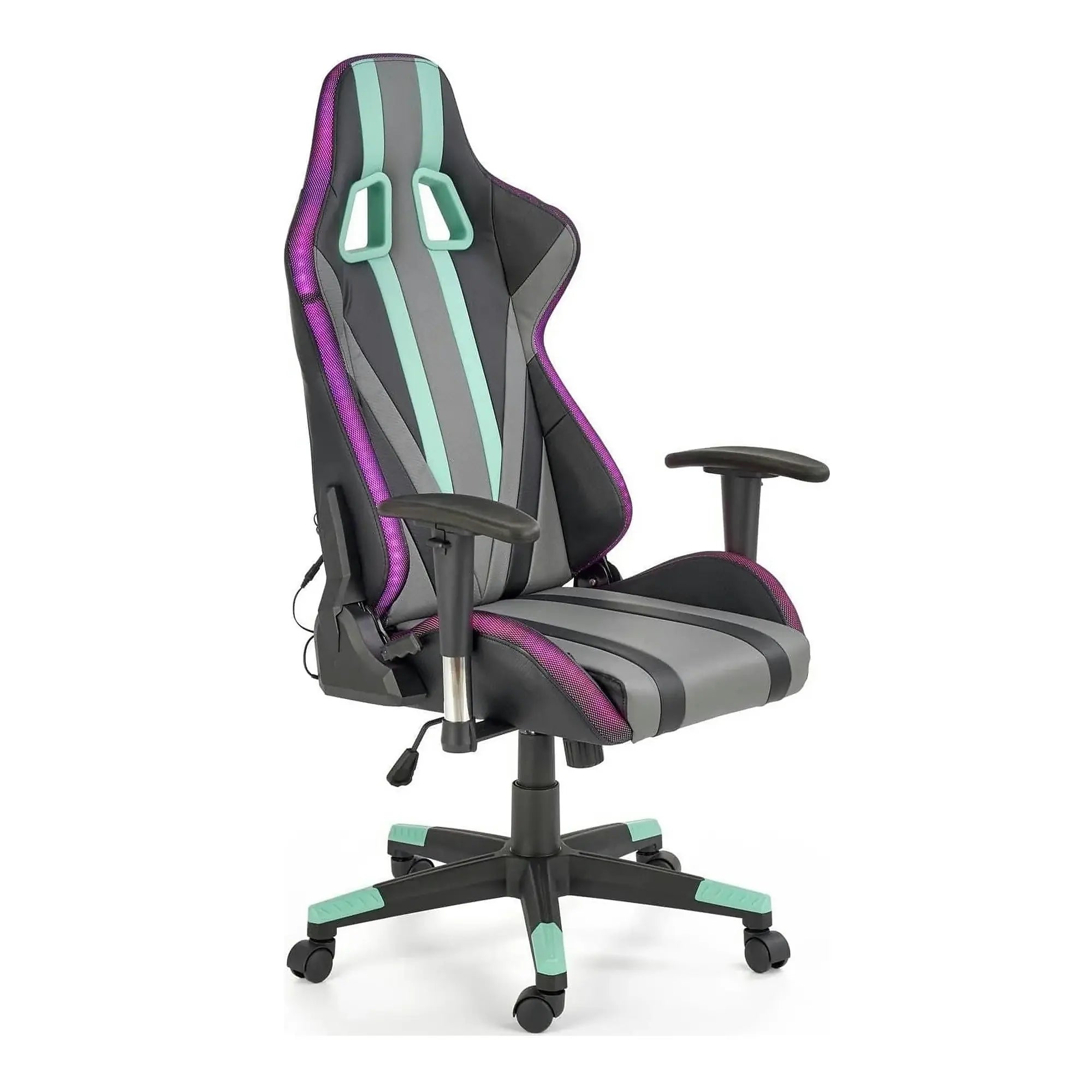 Scaun gaming FACTOR, negru/gri/verde, piele ecologica/material textil, 68x69x121/131 cm