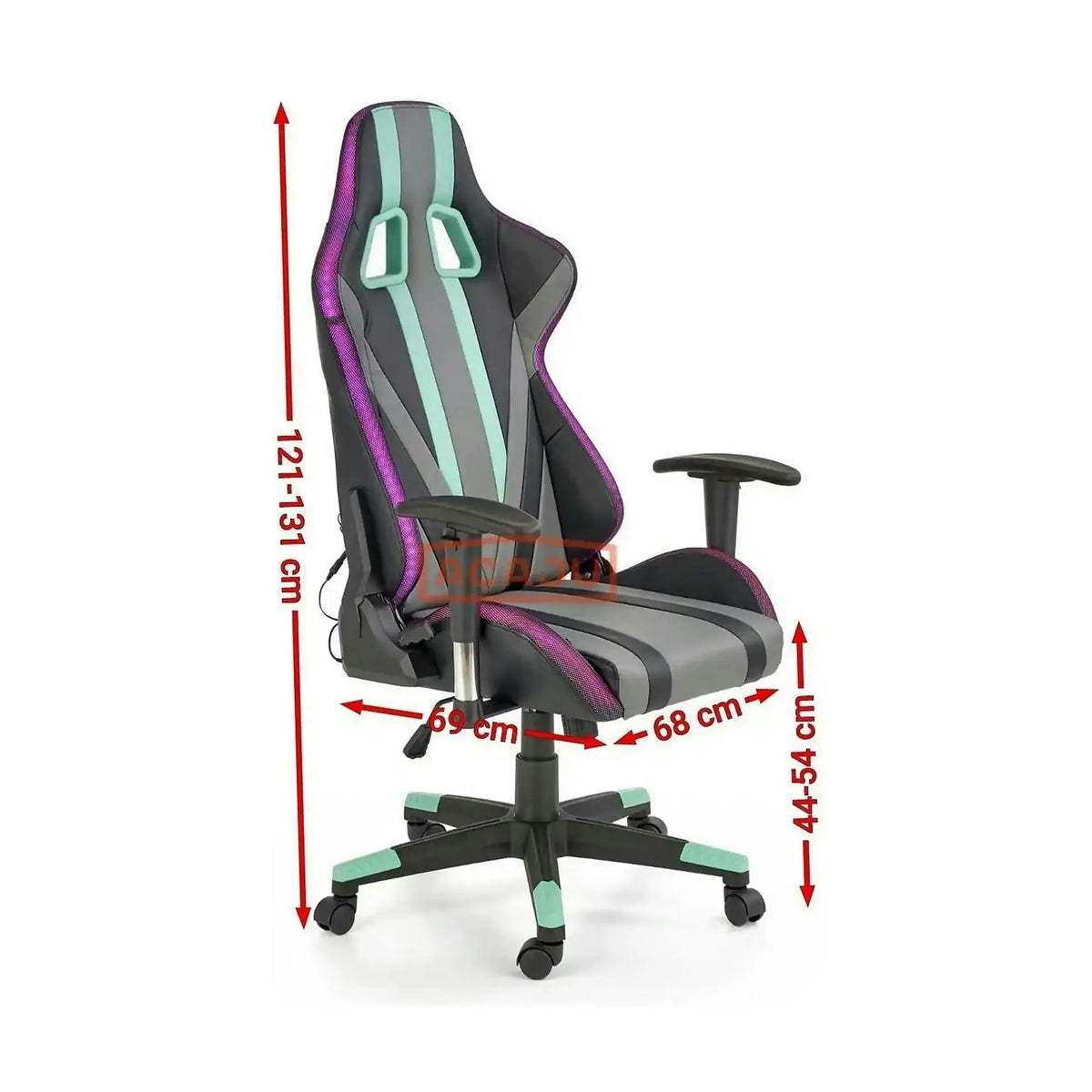 Scaun gaming FACTOR, negru/gri/verde, piele ecologica/material textil, 68x69x121/131 cm