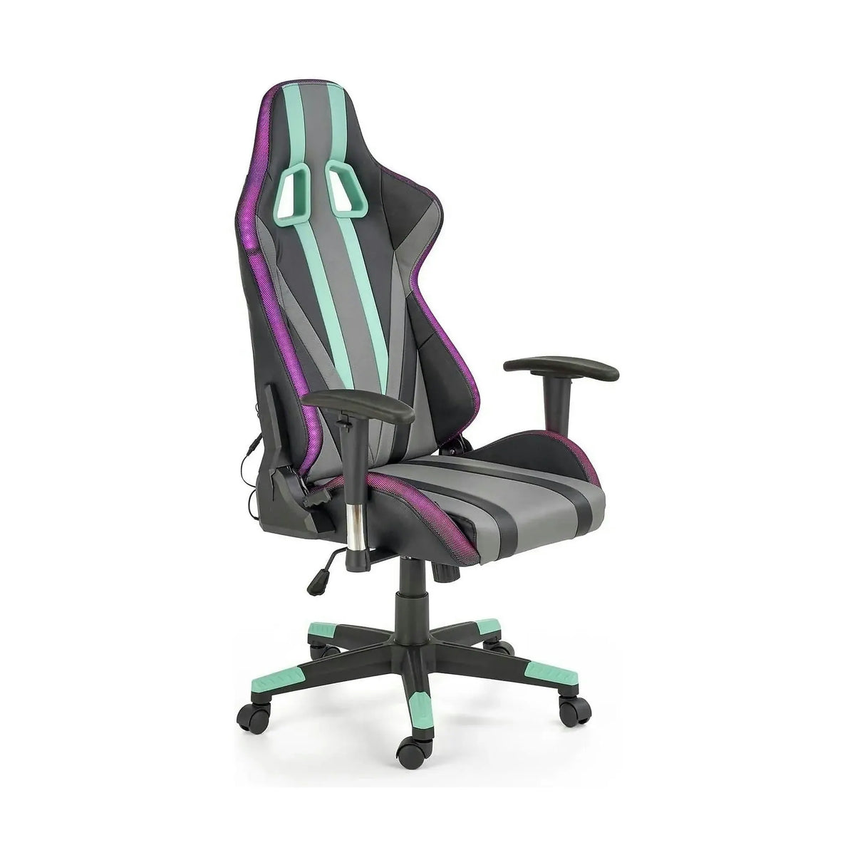 Scaun gaming FACTOR, negru/gri/verde, piele ecologica/material textil, 68x69x121/131 cm