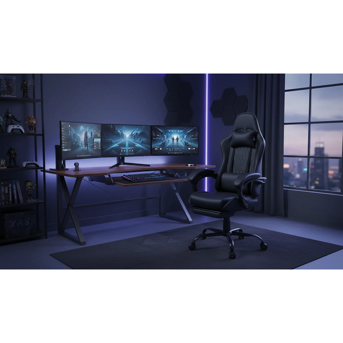 Scaun gaming G-TURBO, negru, piele ecologica/metal, 65x64x125/135 cm