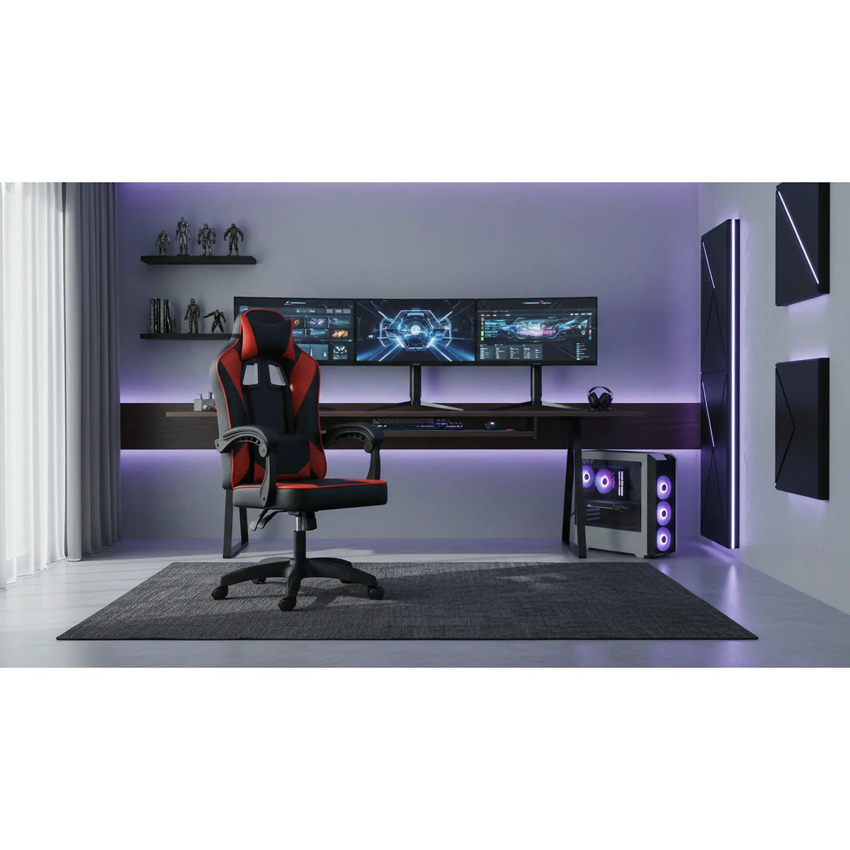 Scaun gaming IMPERIA, negru/rosu, piele ecologica/metal, 64x64x104/116 cm