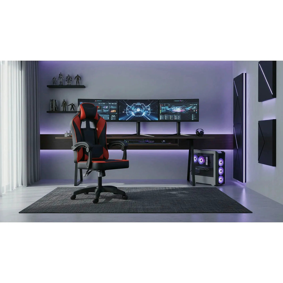 Scaun gaming IMPERIA, negru/rosu, piele ecologica/metal, 64x64x104/116 cm