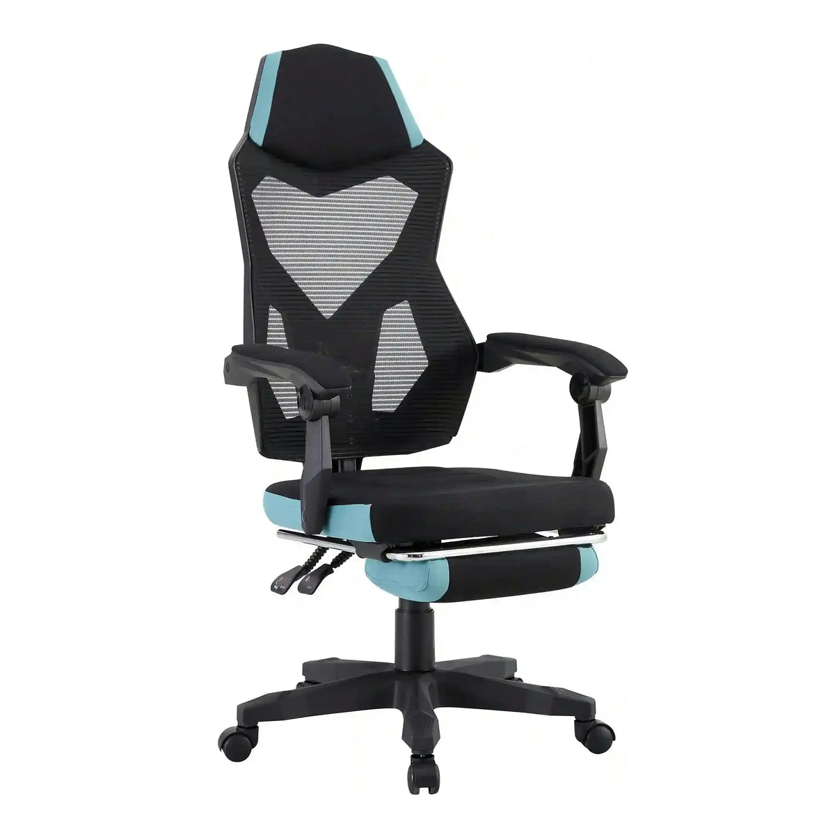 Scaun gaming JORIK NEW, negru/albastru, material textil/plasa, 60x65x108/118 cm