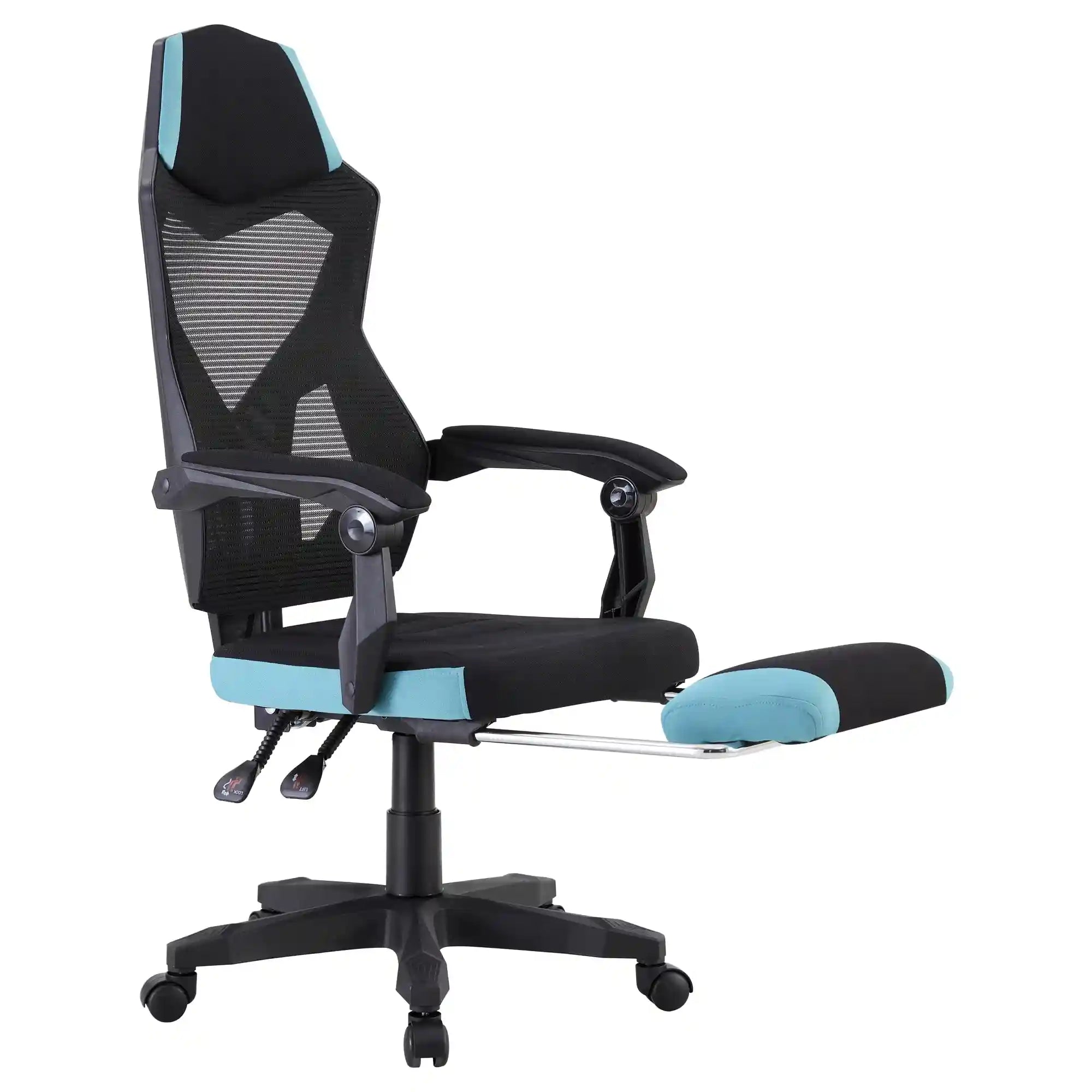 Scaun gaming JORIK NEW, negru/albastru, material textil/plasa, 60x65x108/118 cm