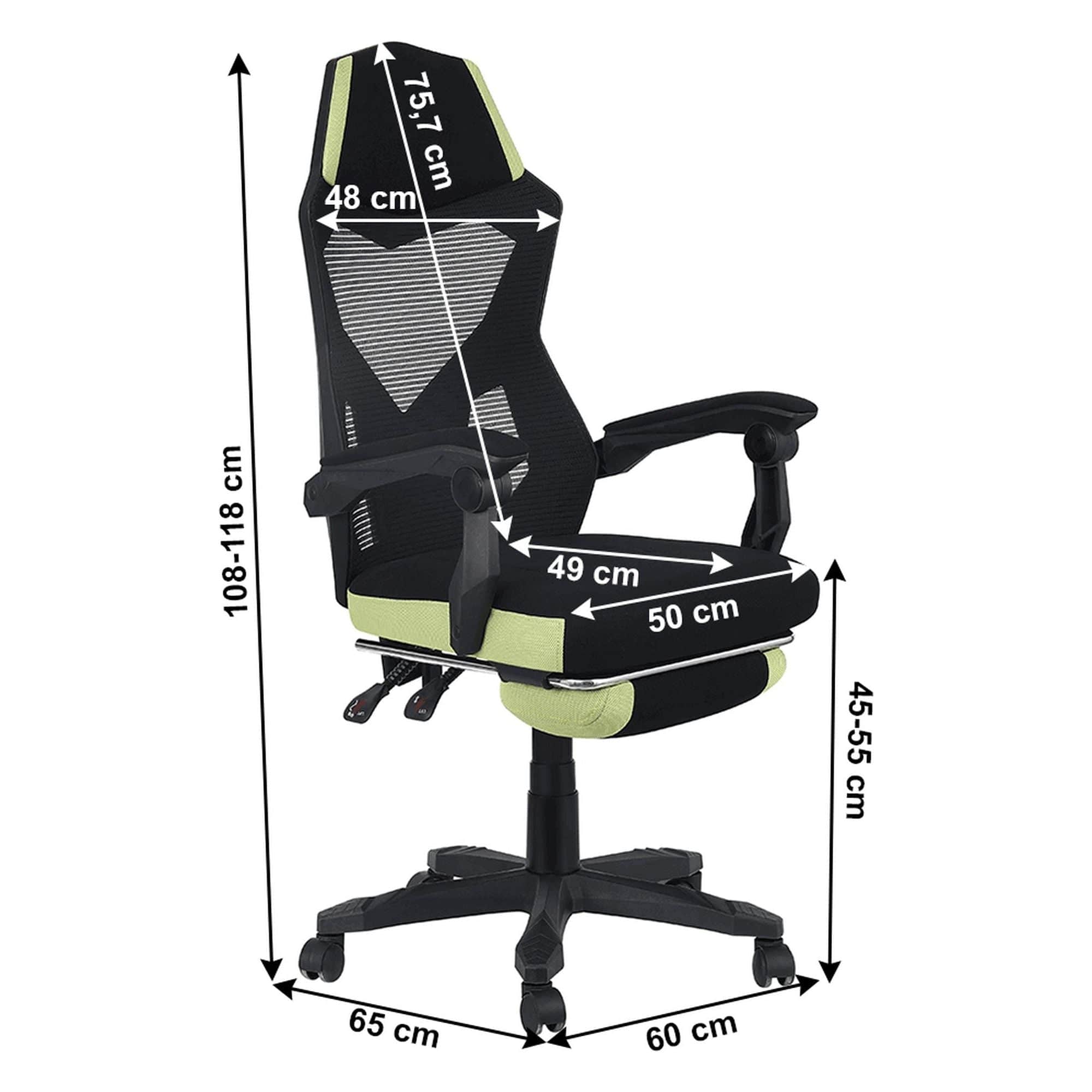 Scaun gaming JORIK NEW, negru/verde, plasa/plastic, 60x65x108/118 cm