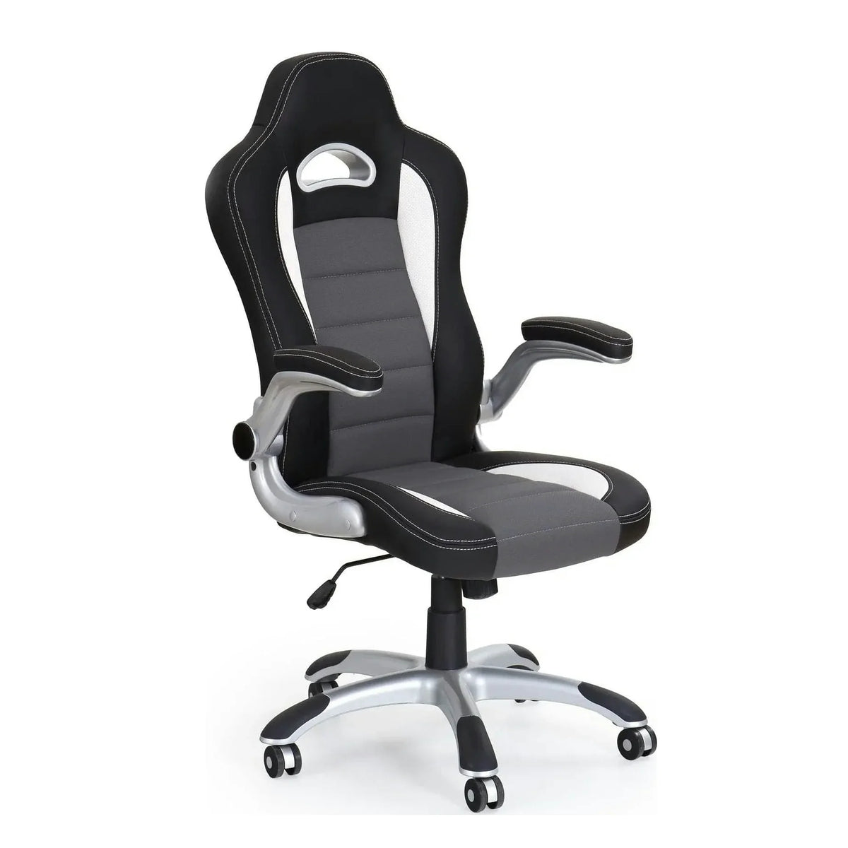 Scaun gaming LOTUS, negru/gri, piele ecologica perforata, 63x65x117/127 cm