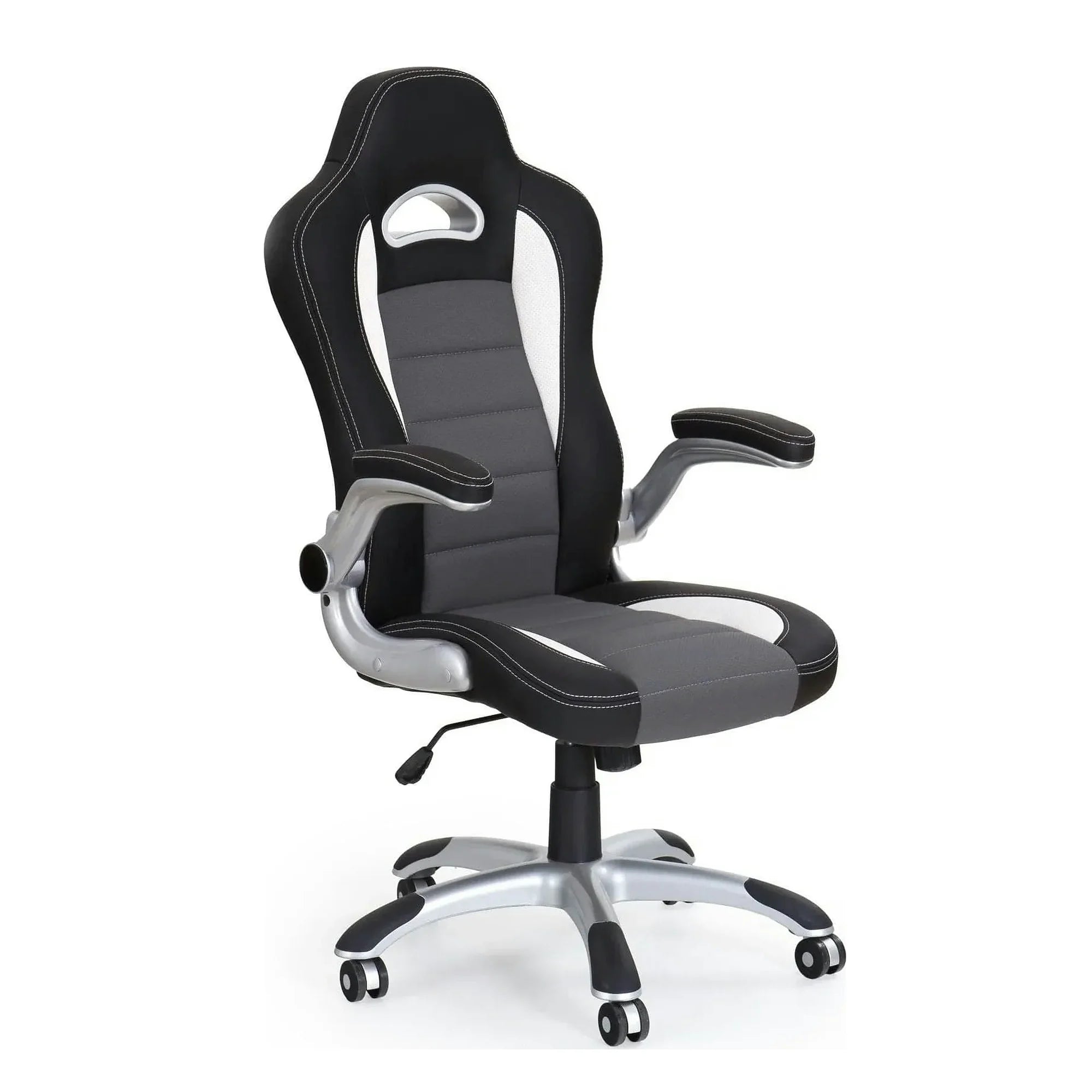 Scaun gaming LOTUS, negru/gri, piele ecologica perforata, 63x65x117/127 cm