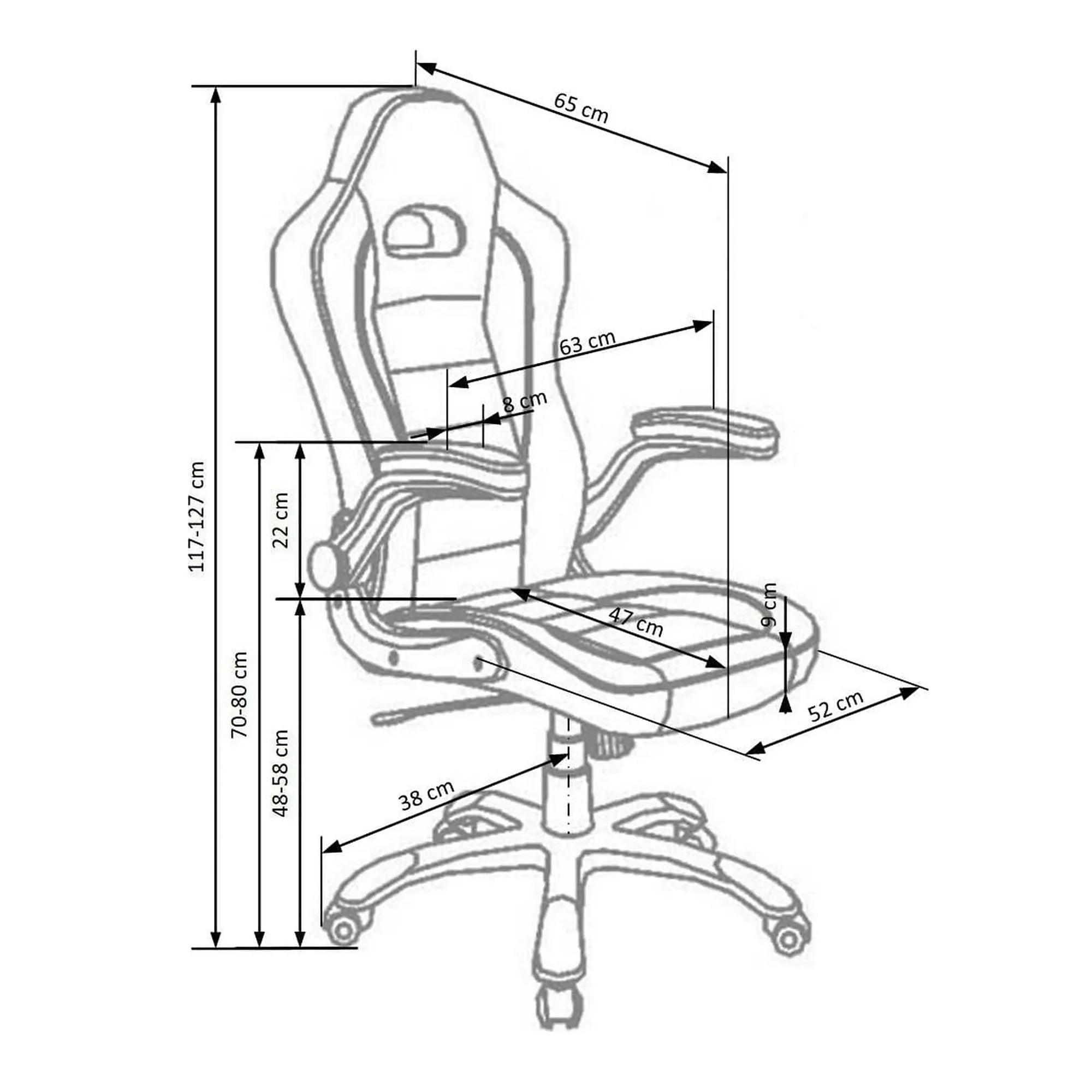 Scaun gaming LOTUS, negru/gri, piele ecologica perforata, 63x65x117/127 cm