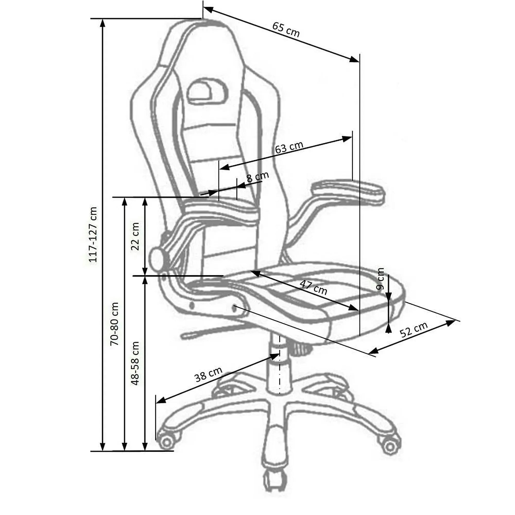 Scaun gaming LOTUS, negru/gri, piele ecologica perforata, 63x65x117/127 cm