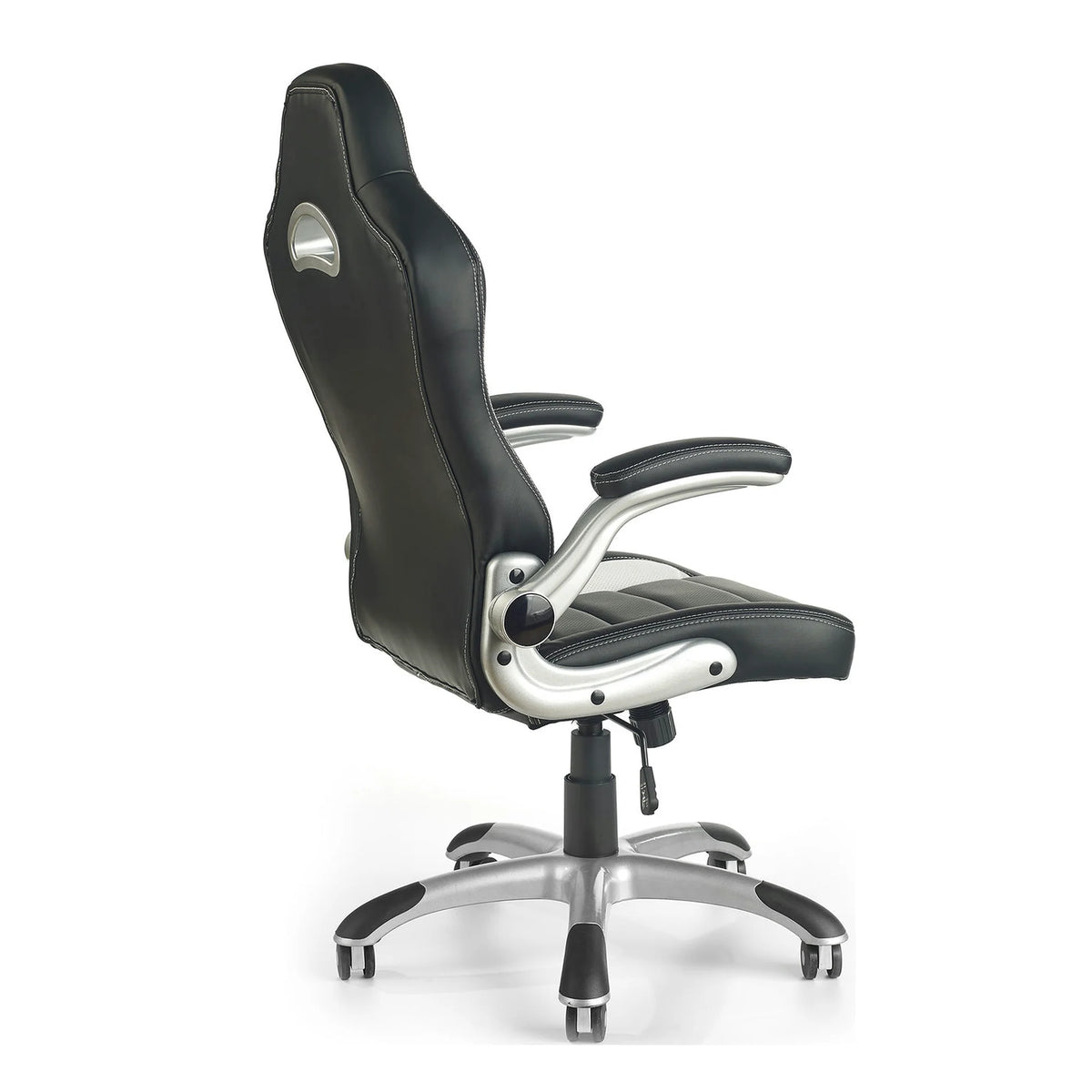 Scaun gaming LOTUS, negru/gri, piele ecologica perforata, 63x65x117/127 cm