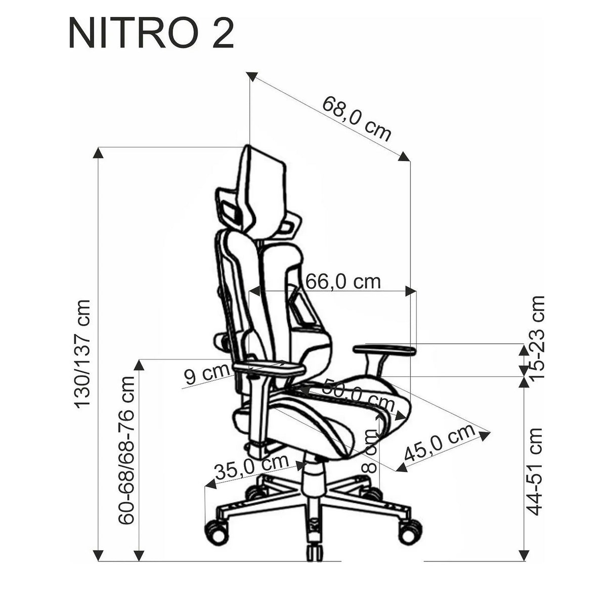 Scaun gaming NITRO 2, gri/negru, material textil, 66x68x130/137 cm
