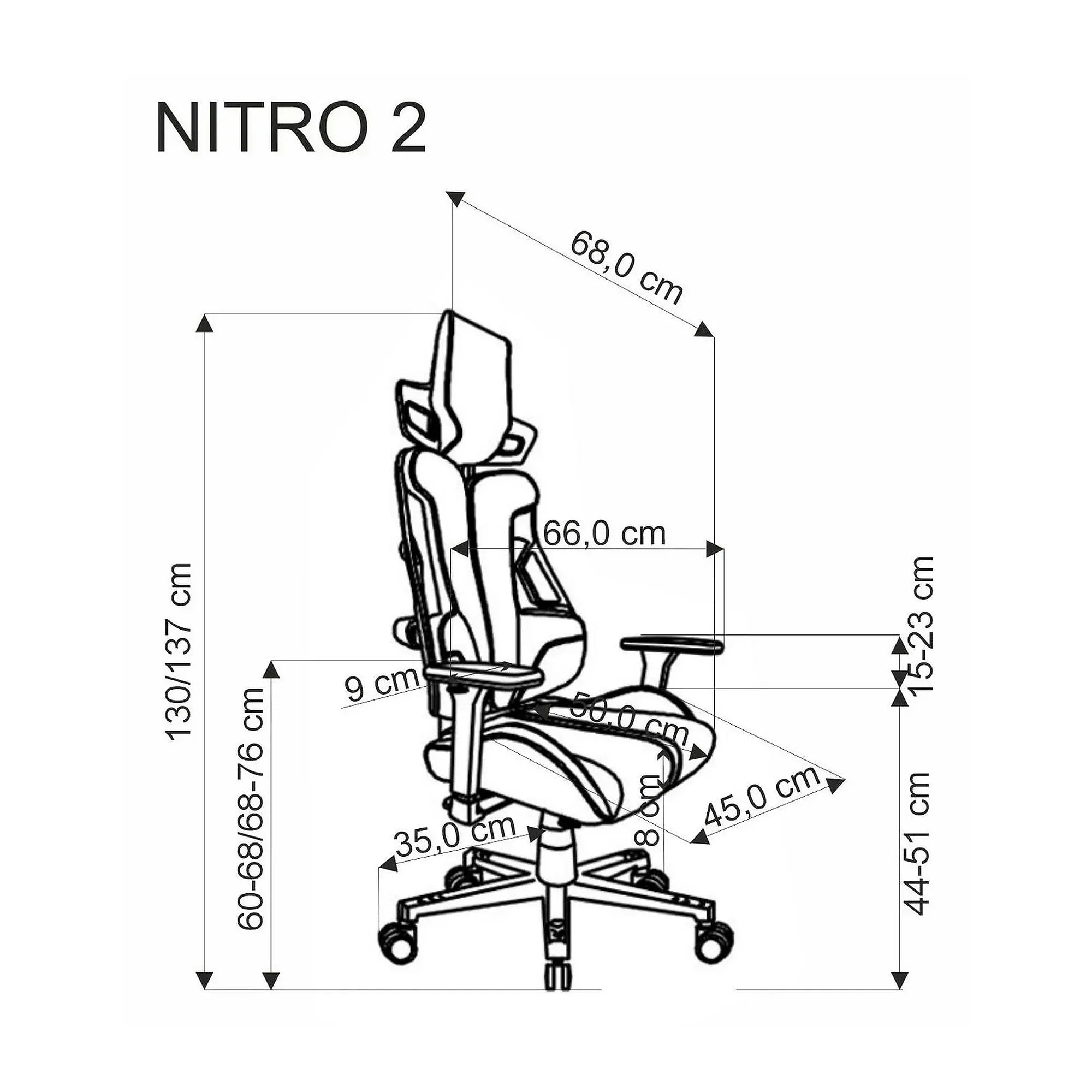 Scaun gaming NITRO 2, gri/negru, material textil, 66x68x130/137 cm