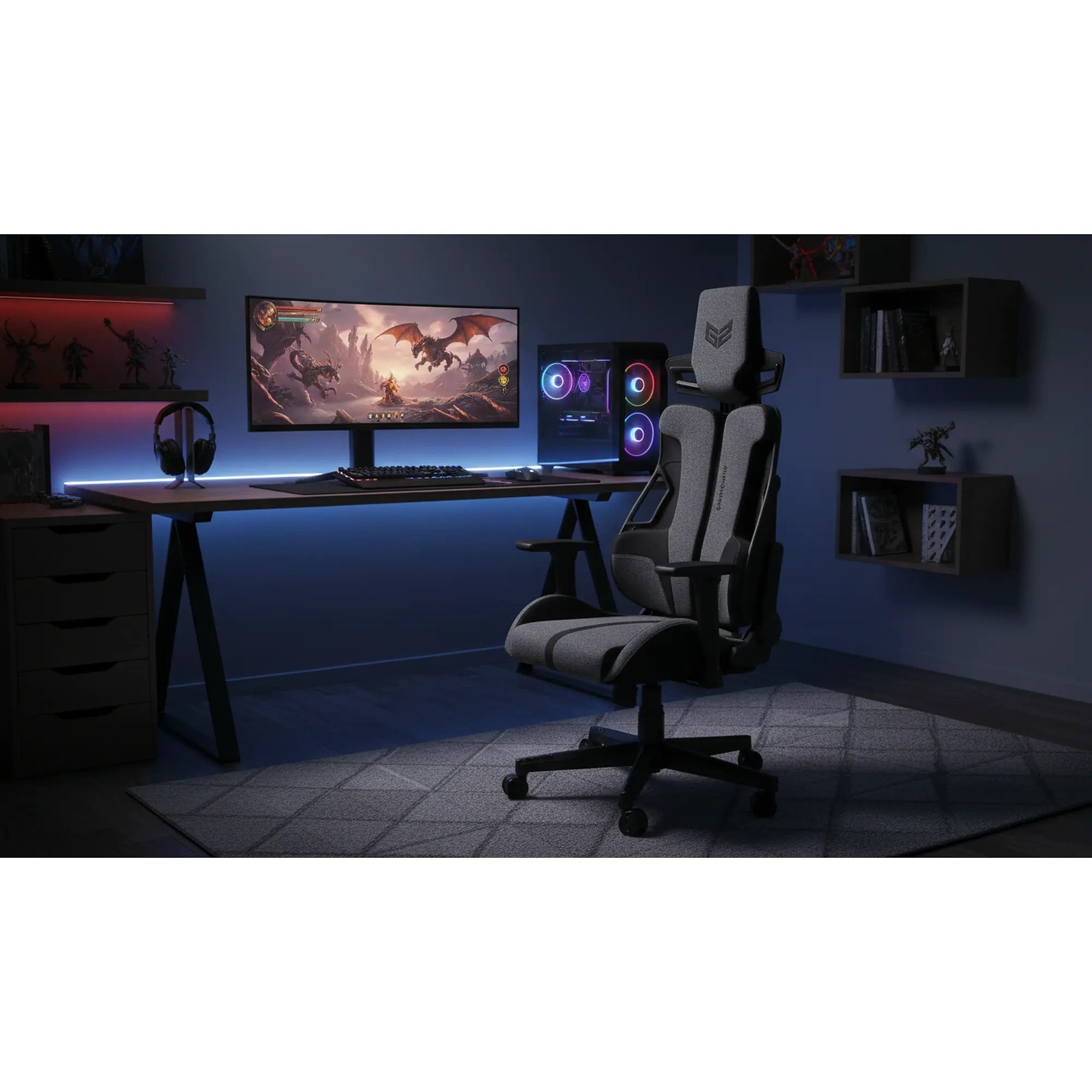 Scaun gaming NITRO 2, gri/negru, material textil, 66x68x130/137 cm