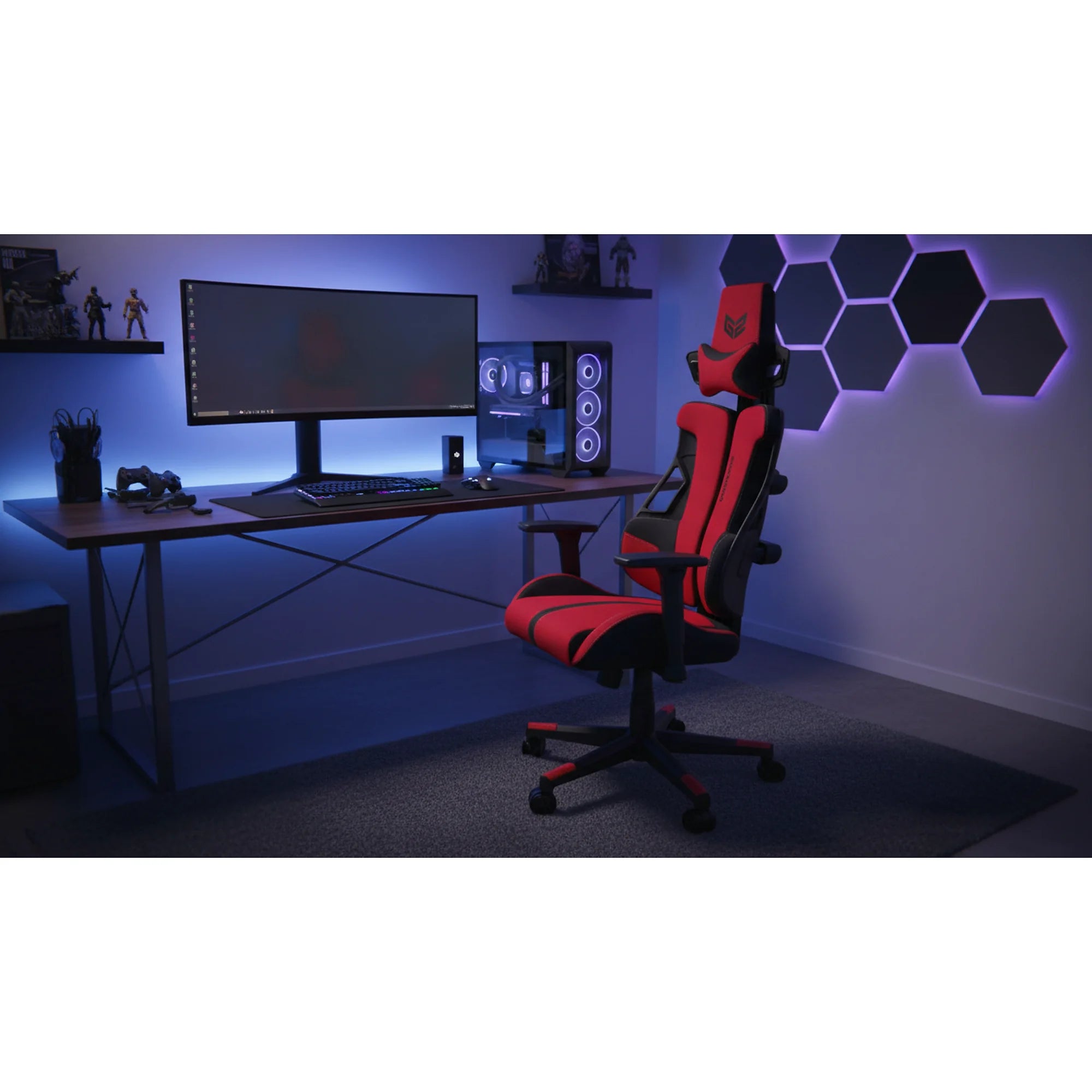 Scaun gaming NITRO 2, rosu/negru, material textil, 66x68x130/137 cm
