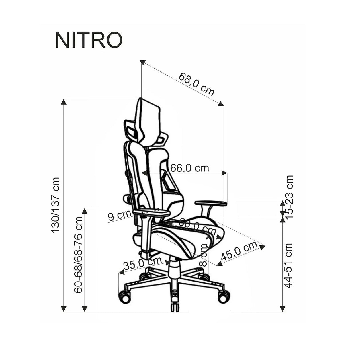 Scaun gaming NITRO, negru/rosu, piele ecologica/material textil, 66x68x130/137 cm