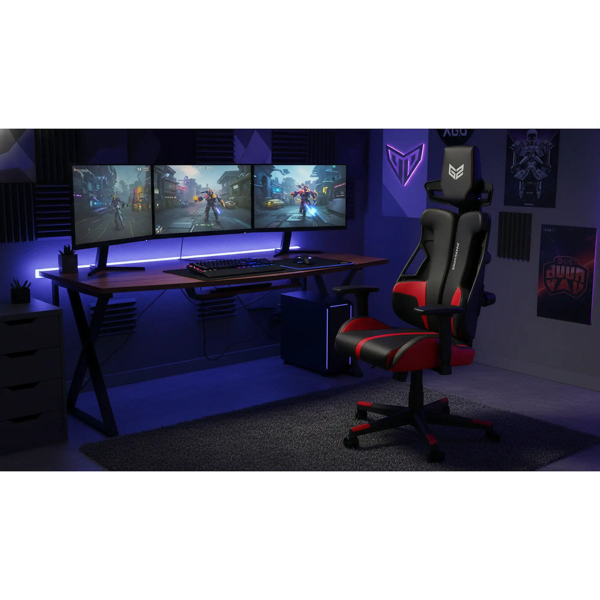 Scaun gaming NITRO, negru/rosu, piele ecologica/material textil, 66x68x130/137 cm