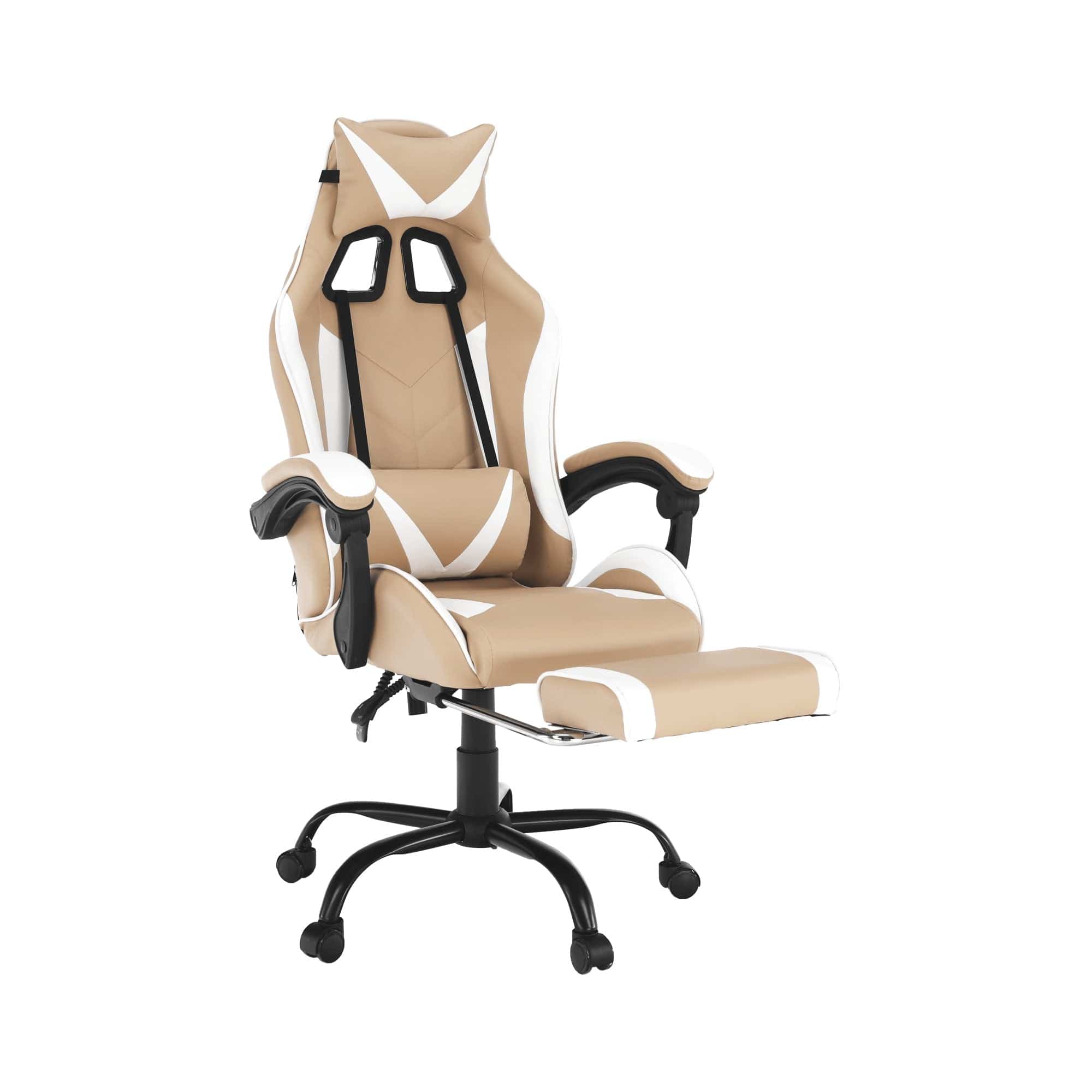 Scaun gaming OZGE 2 NEW, bej/alb, piele ecologica, 64x60x116/136 cm