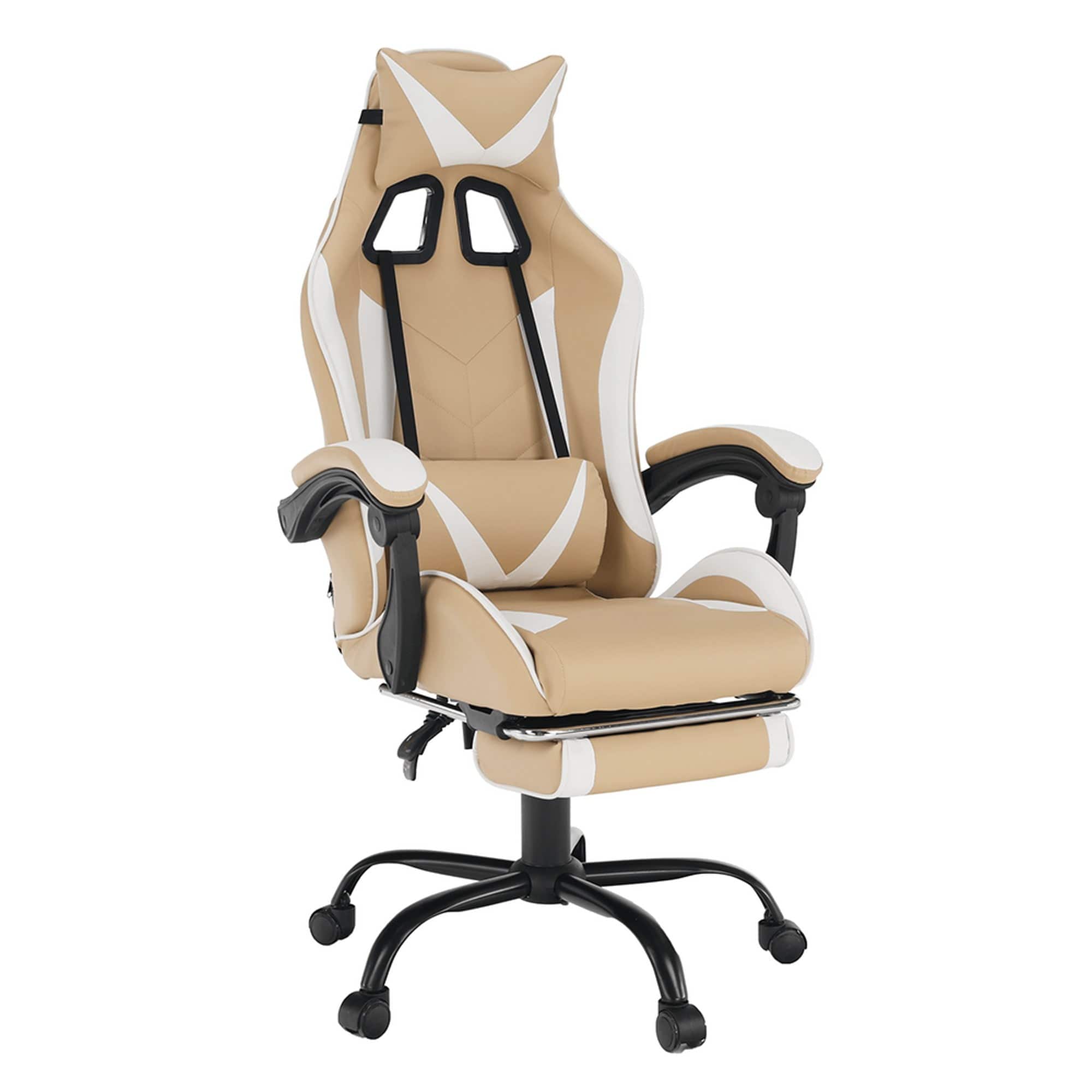 Scaun gaming OZGE 2 NEW, bej/alb, piele ecologica, 64x60x116/136 cm