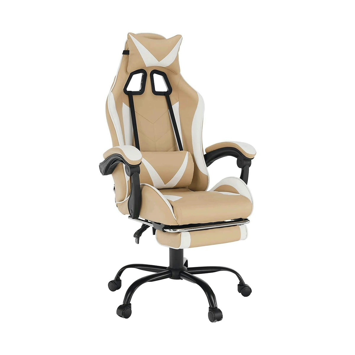 Scaun gaming OZGE 2 NEW, bej/alb, piele ecologica, 64x60x116/136 cm