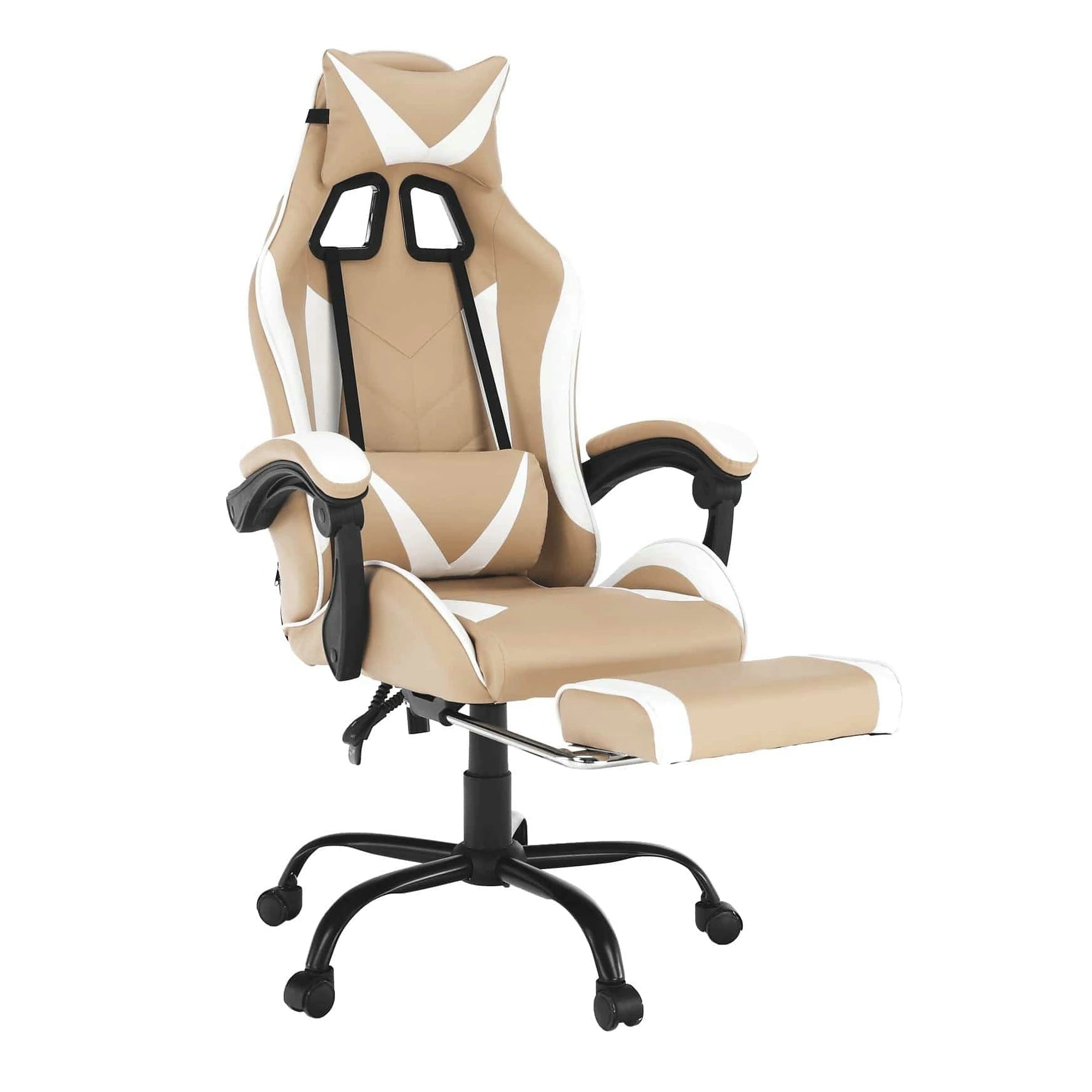 Scaun gaming OZGE 2 NEW, bej/alb, piele ecologica, 64x60x116/136 cm