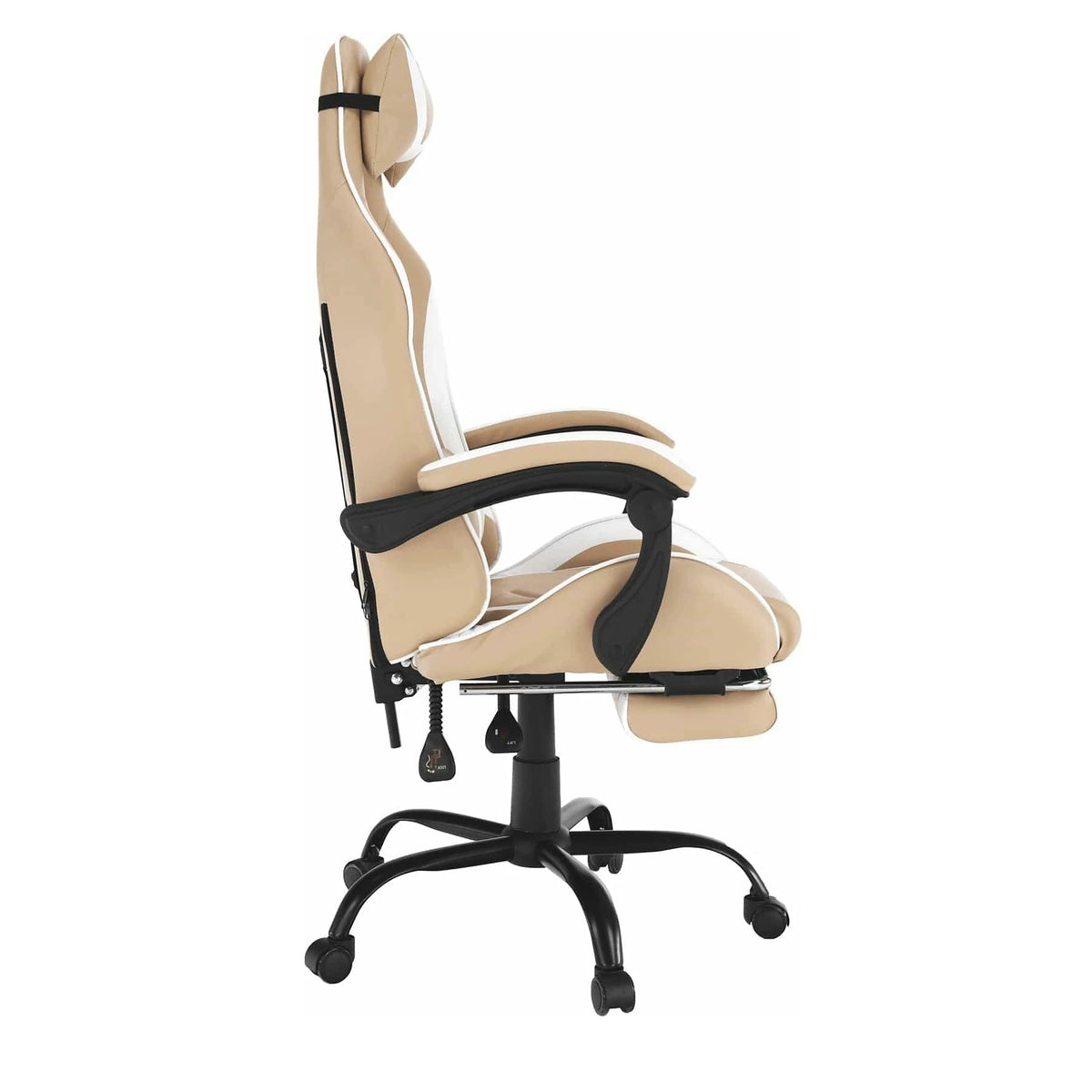 Scaun gaming OZGE 2 NEW, bej/alb, piele ecologica, 64x60x116/136 cm