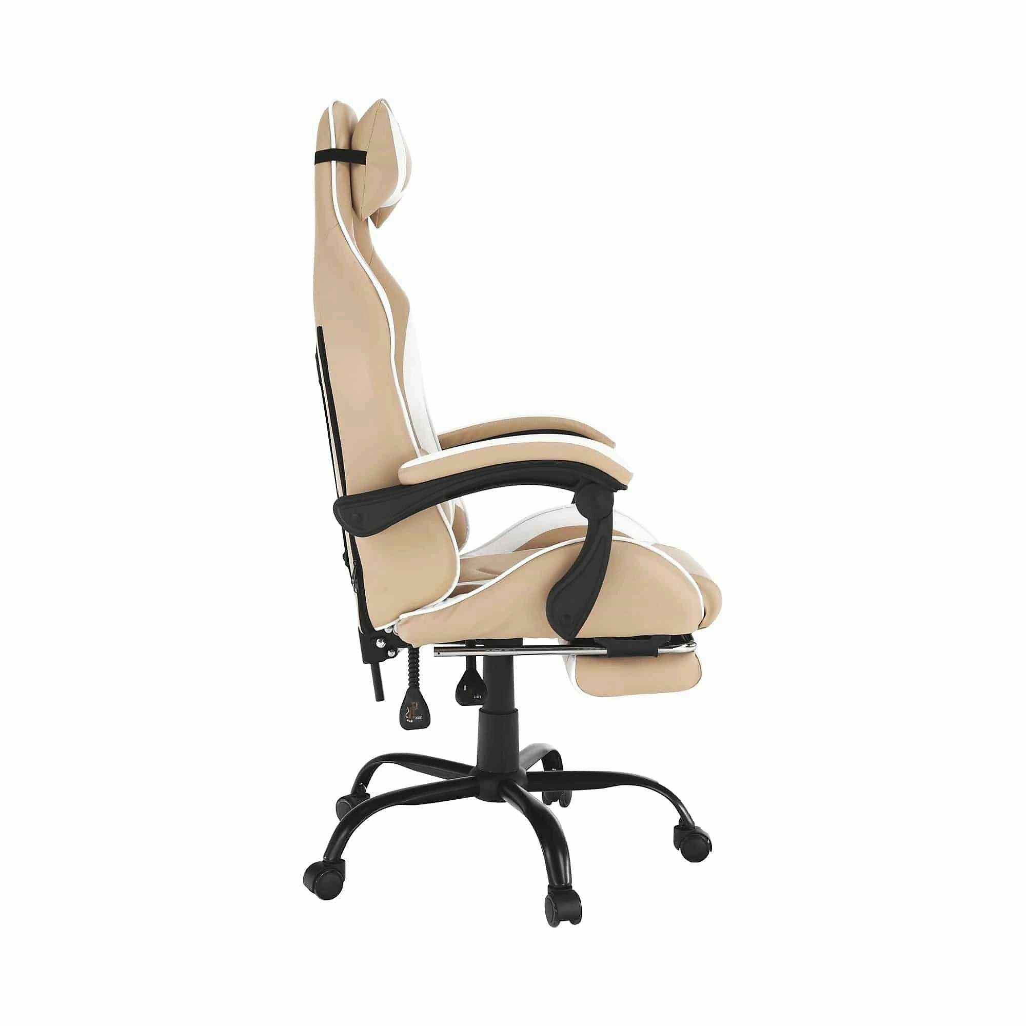 Scaun gaming OZGE 2 NEW, bej/alb, piele ecologica, 64x60x116/136 cm
