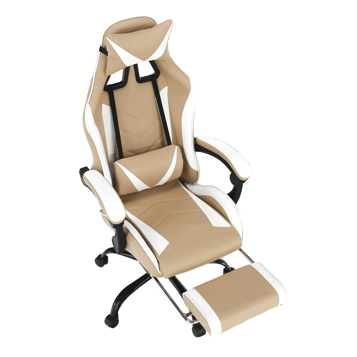 Scaun gaming OZGE 2 NEW, bej/alb, piele ecologica, 64x60x116/136 cm