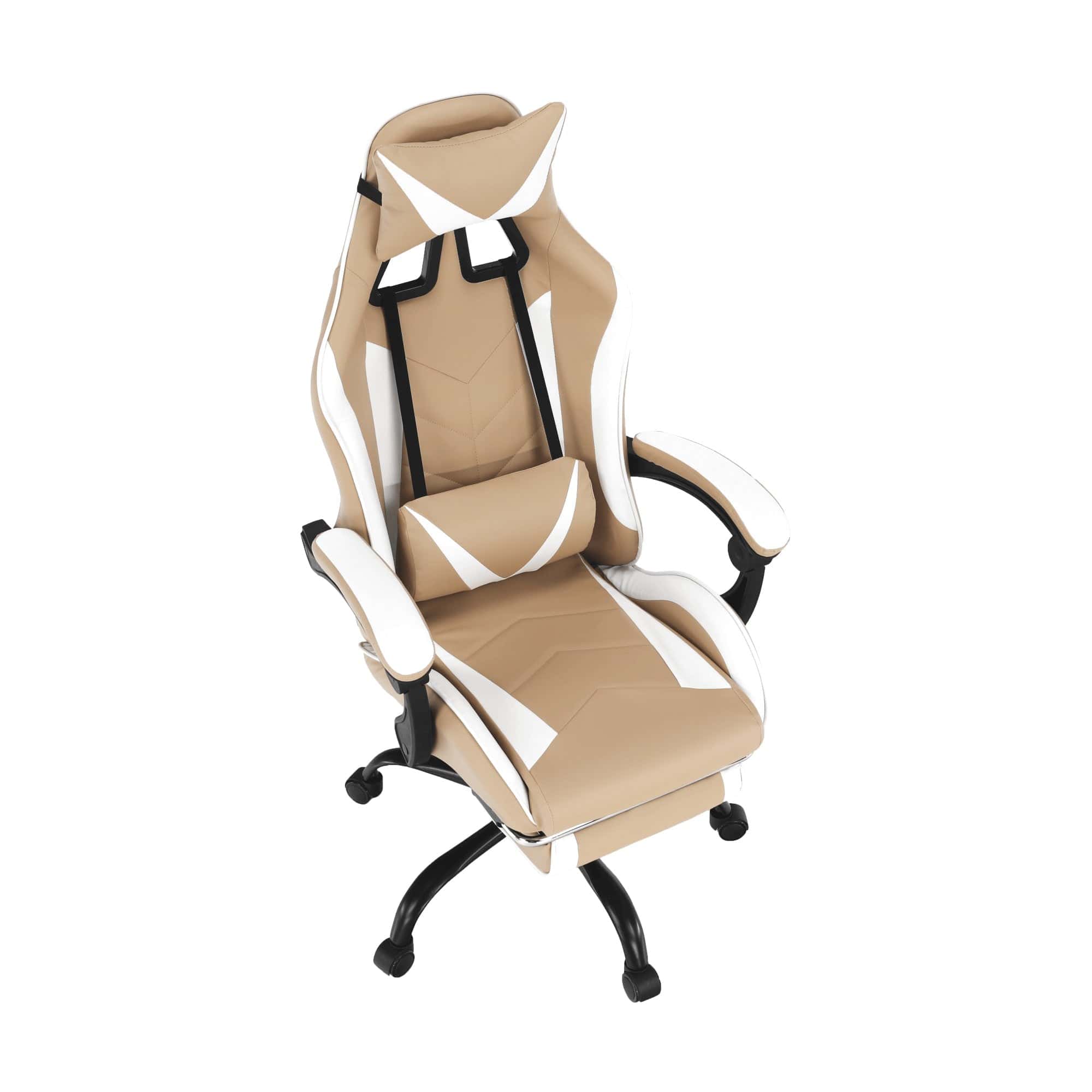 Scaun gaming OZGE 2 NEW, bej/alb, piele ecologica, 64x60x116/136 cm